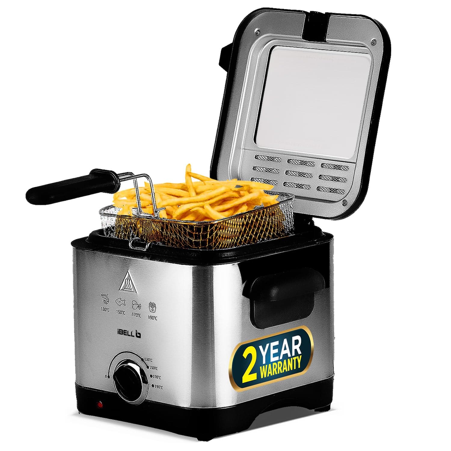 1.5L Deep Fryer for Home - 1500W, Compact and low oil consumption, Stainless Steel, Variable Temperature Control, Silver