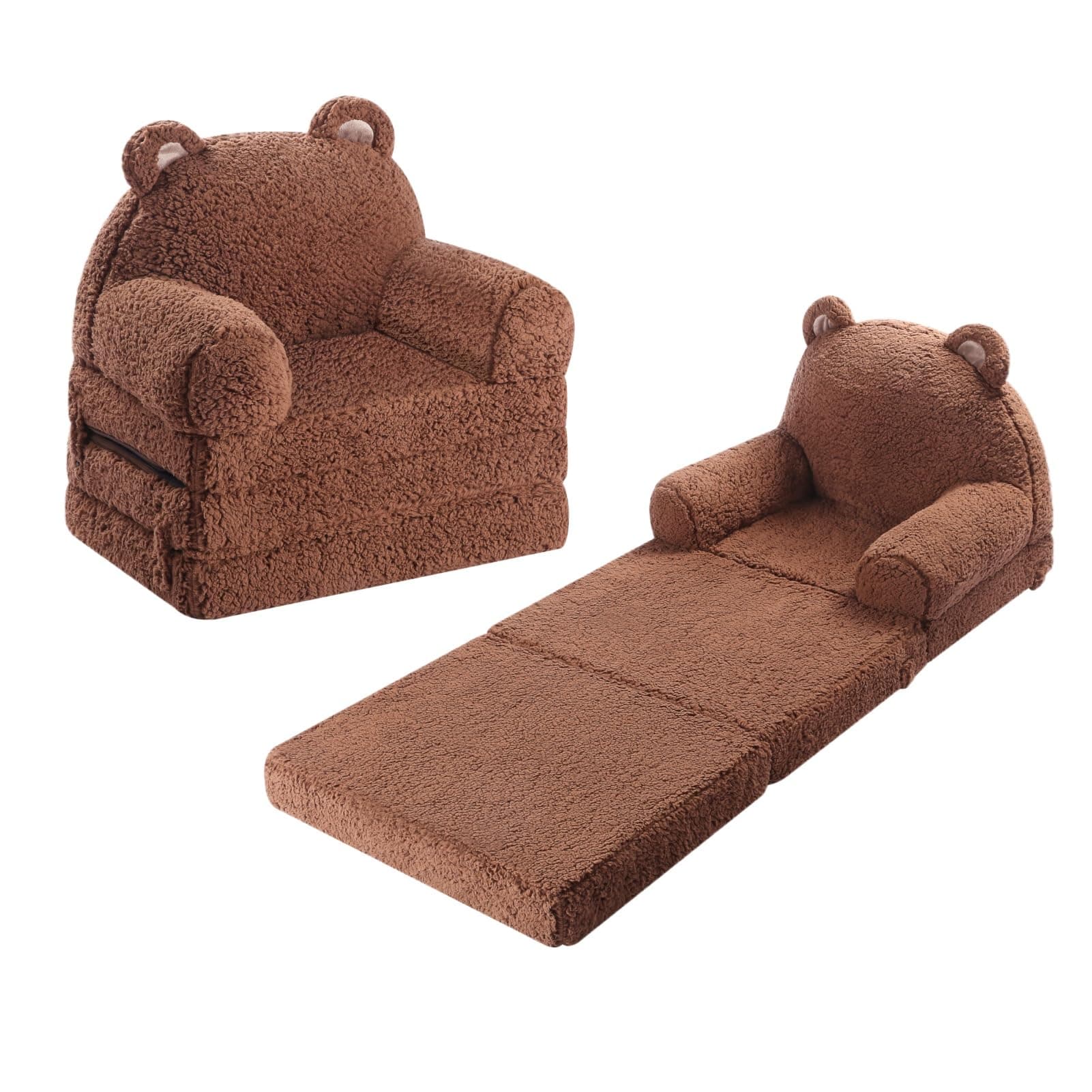 Kids Sofa, Sherpa Couch with Tri-Layer Foam Cushions, Comfy Seating for Kids Age 18 Months and Up, Brown