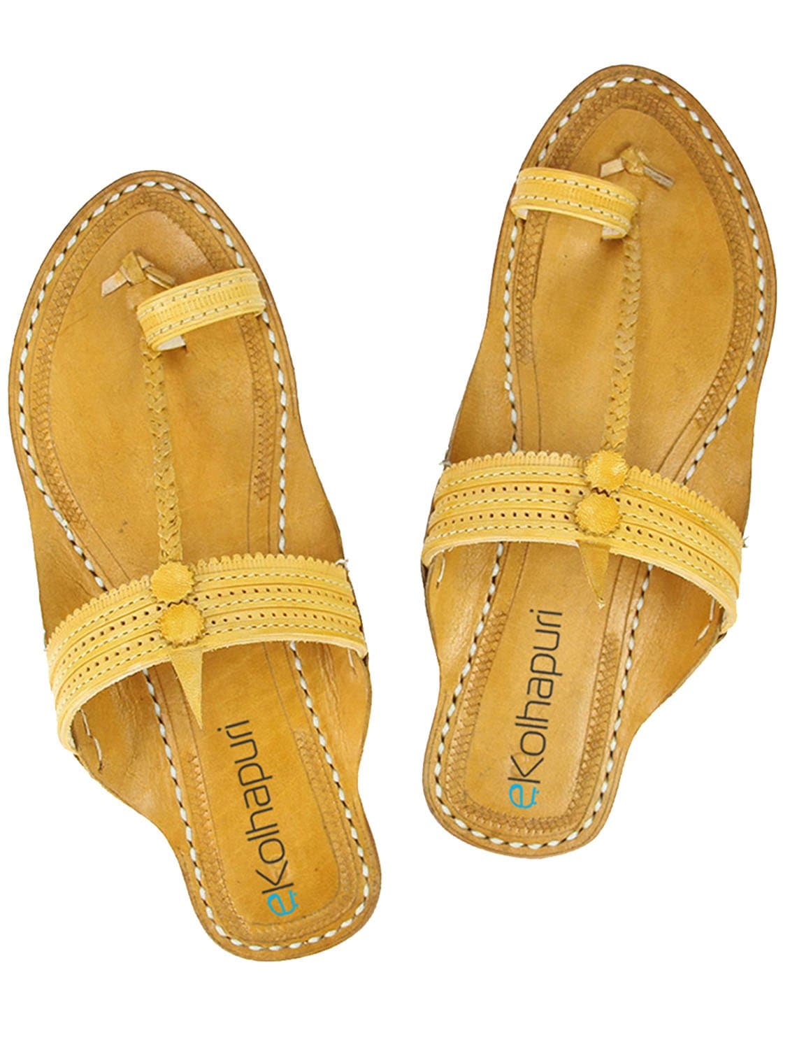eKolhapuri Good looking light yellow ladies authentic handmade genuine leather kolhapuri chappal