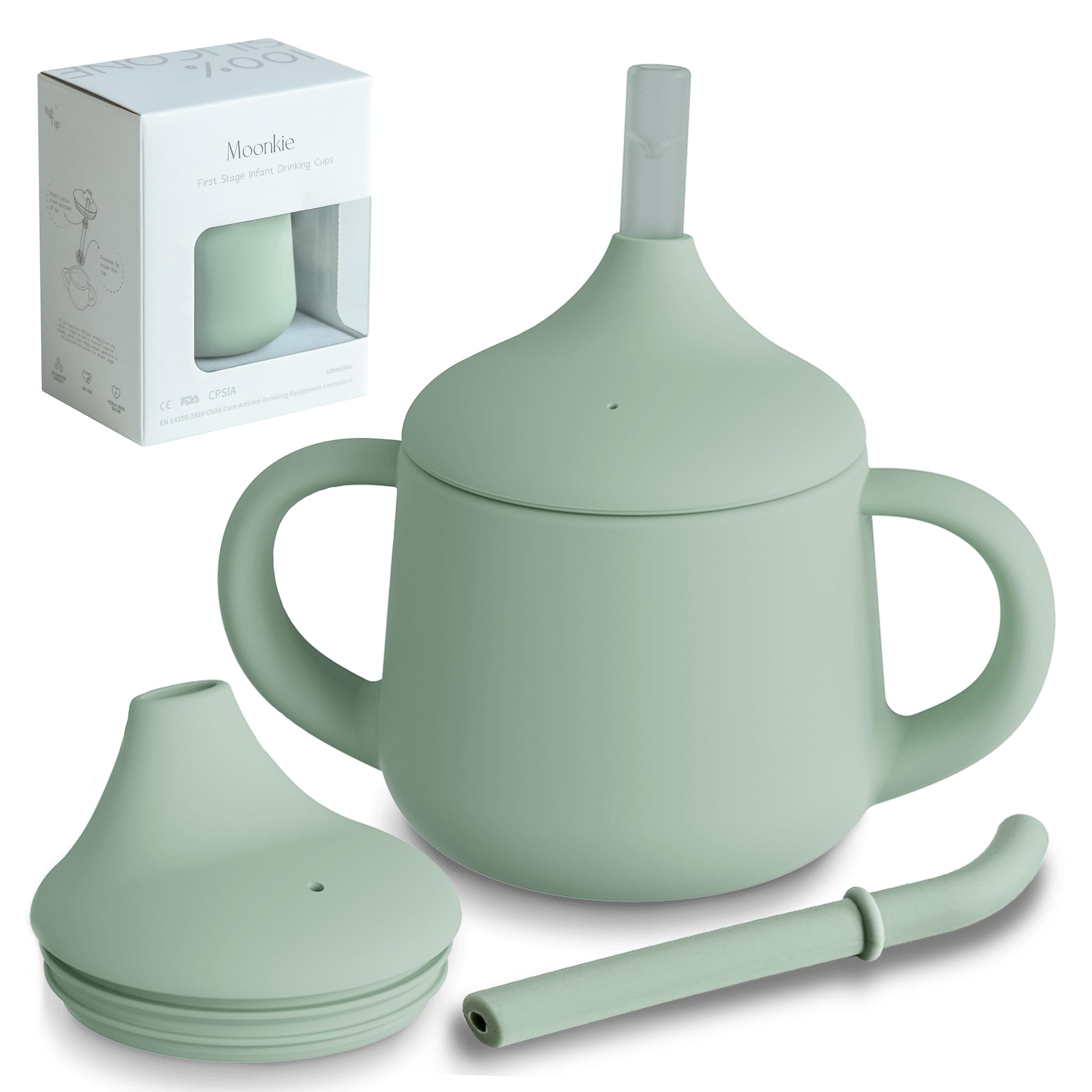 Moonkie Silicone Baby Sippy Cups | 3 Stages Training Cup Straw Cup for Infants Toddlers and Kid | 4 oz 1Pack