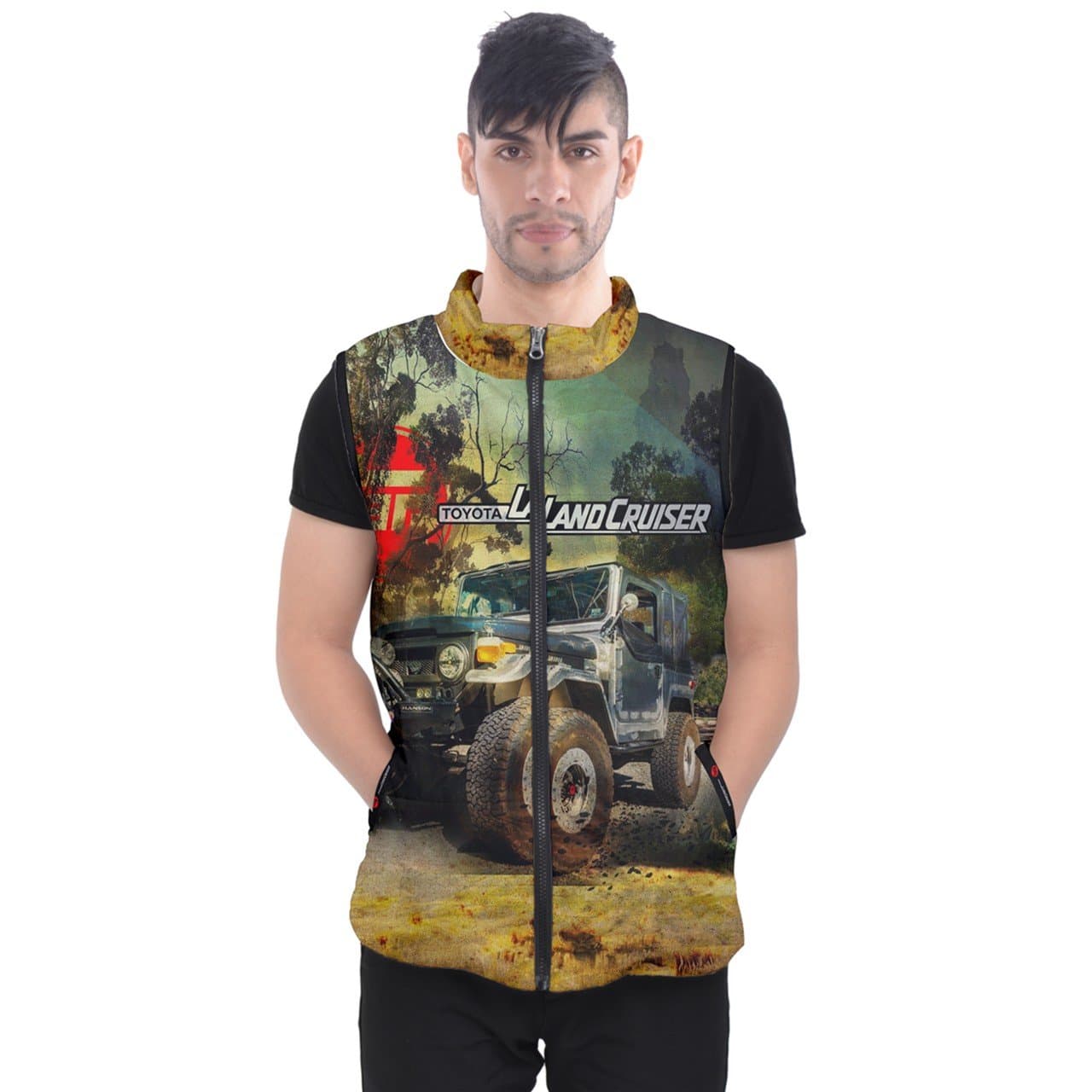 FJ40 Offroad Jeep Land Cruiser Design Full Print Men's Puffer Vests Jacket