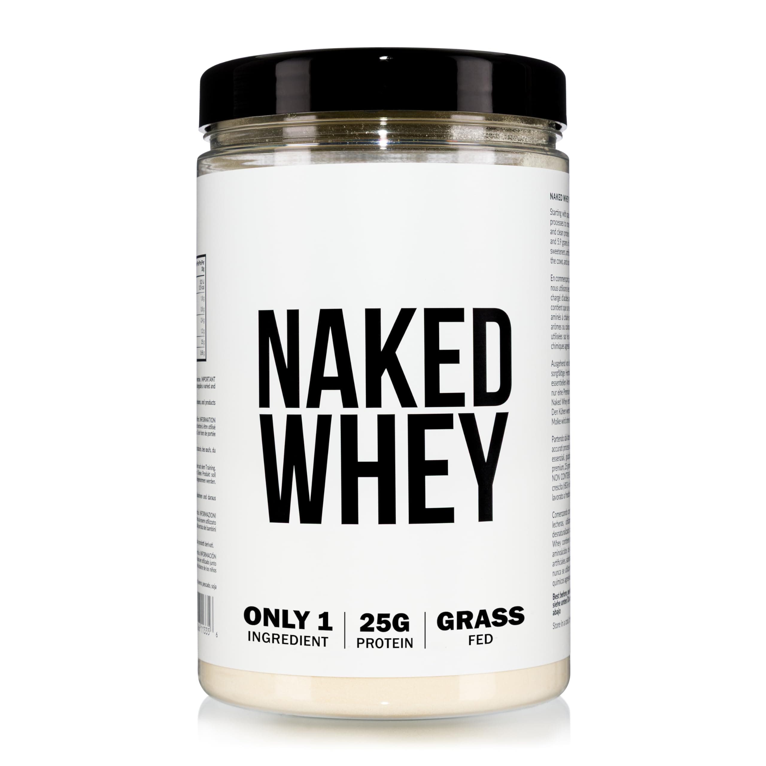 Whey Protein Powder, Only 1 Ingredient, Grass Fed, Gluten Free, Soy Free, GMO Free, 25g Protein and 6g BCAAs per Scoop, Unflavoured, 12 Servings, 450g