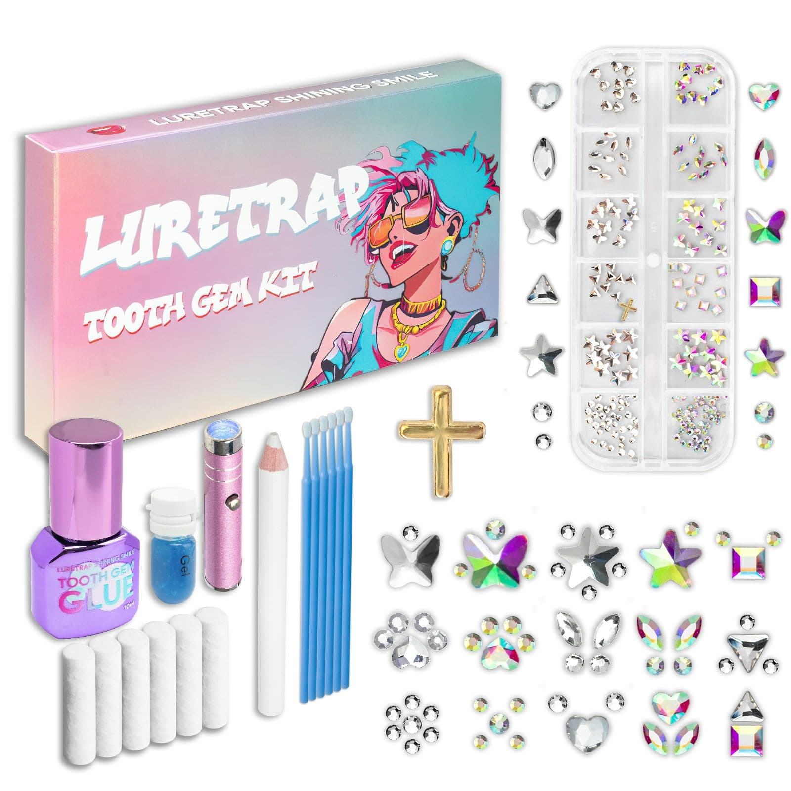 Luretrap Y2K Trendy 30 Pieces Crystal Tooth Gem Kit - Unleash Your Sparkly Smile, NTGK-24462
