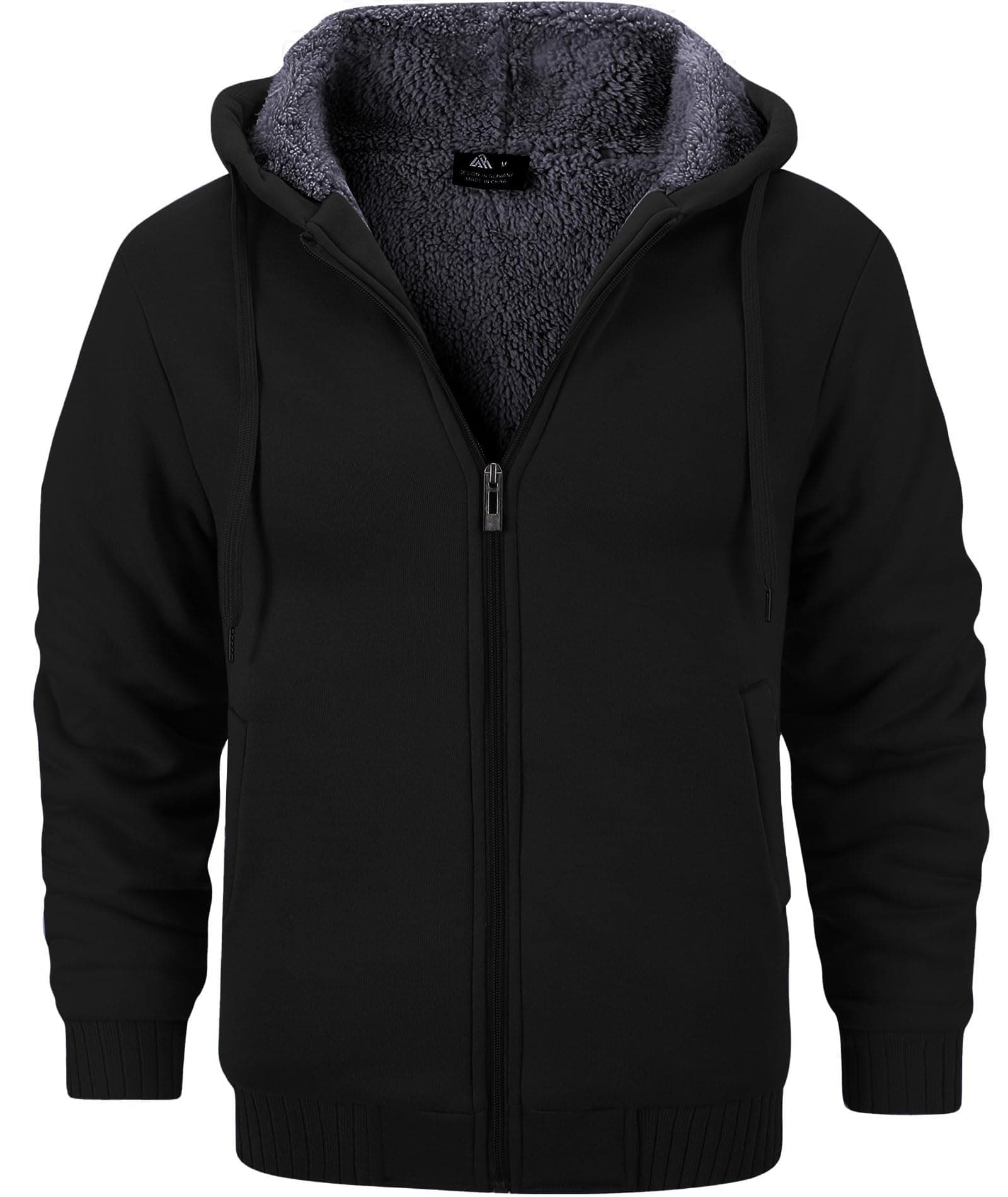 GEEK LIGHTING Men’s Fleece-Lined Zip Up Hoodie, Thick Hooded Jacket Winter Warm Athletic Sweatshirt