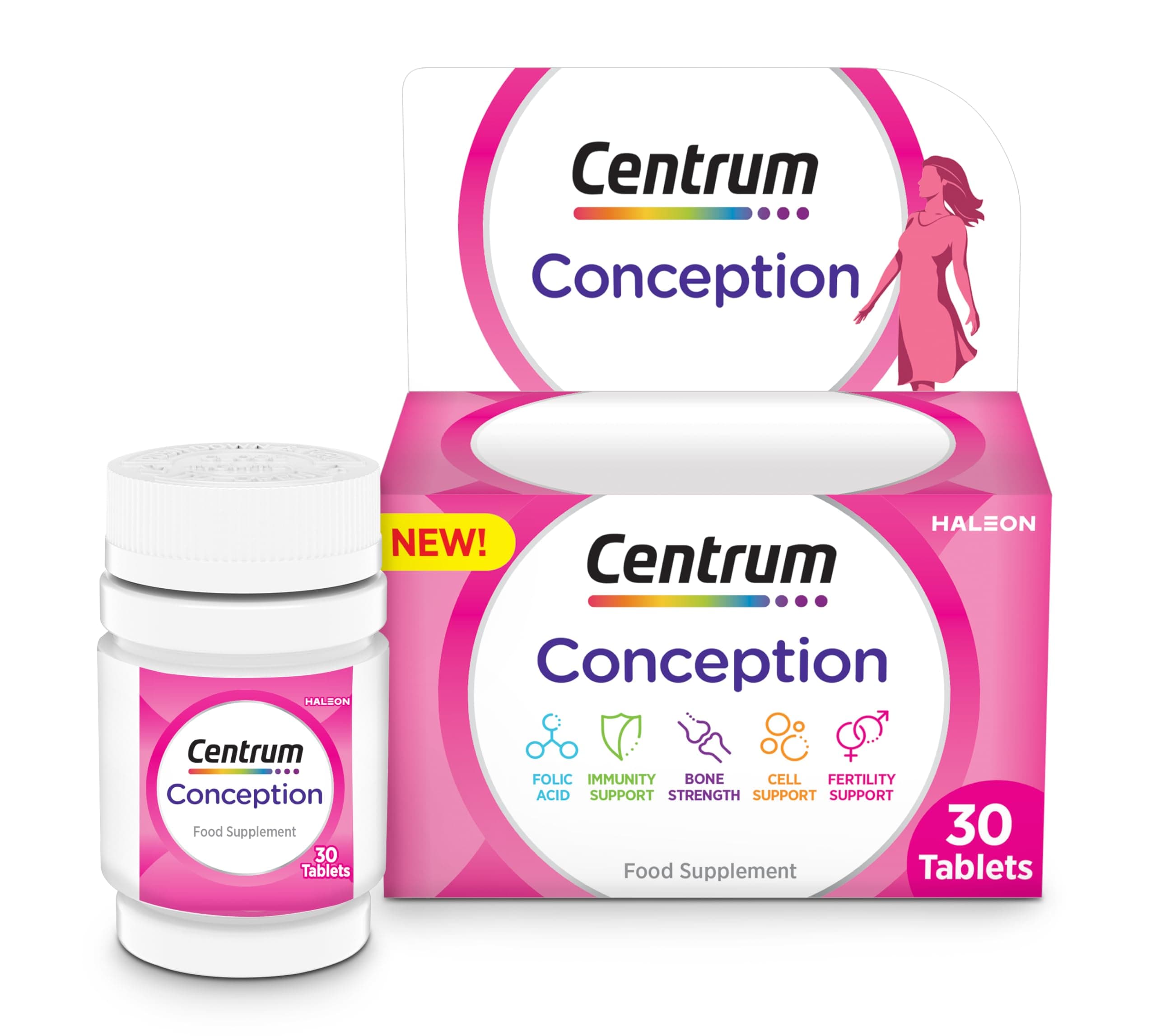 Conception Vitamins for Women, Fertility Supplements with 400μg Folic Acid, 30 Tablets