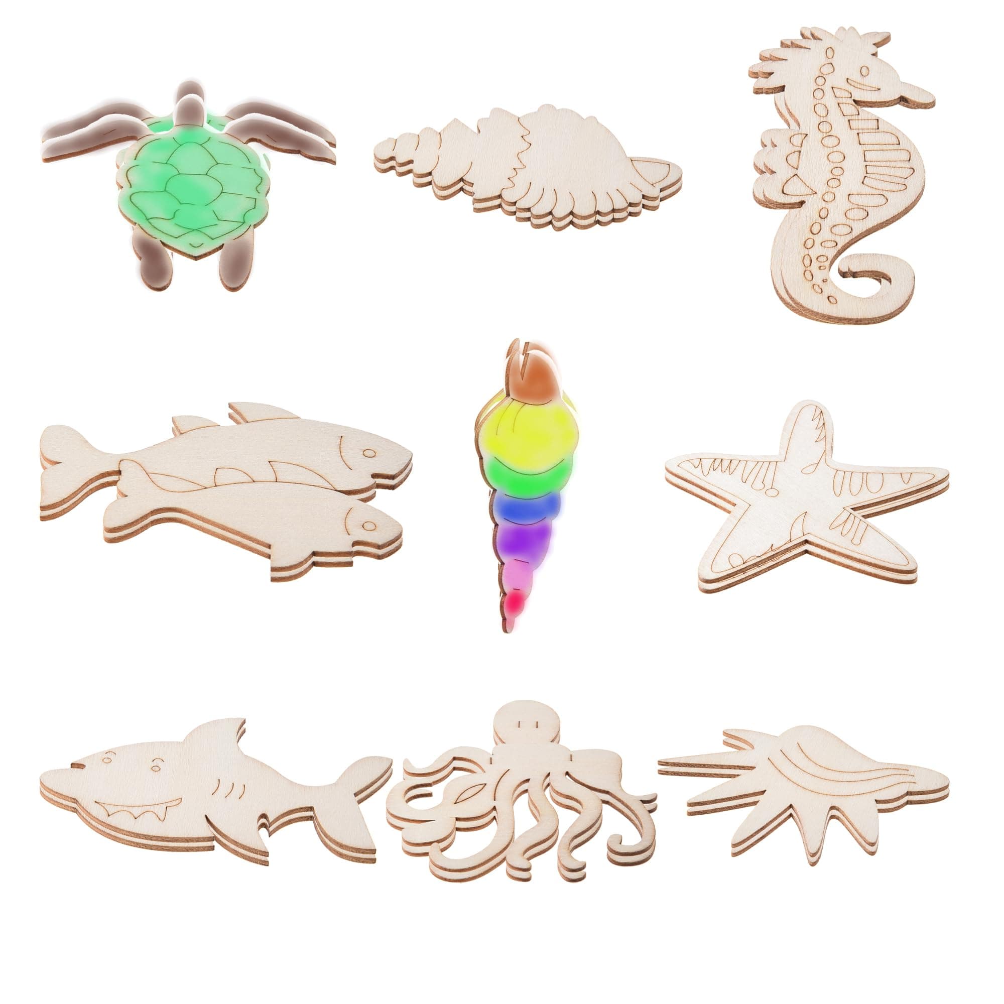 54PCS Unfinished Blank Wooden Cutouts Craft for Kids,Suit for Children's Painting DIY Room Decoration Gift Giving Surprise (54Ocean)