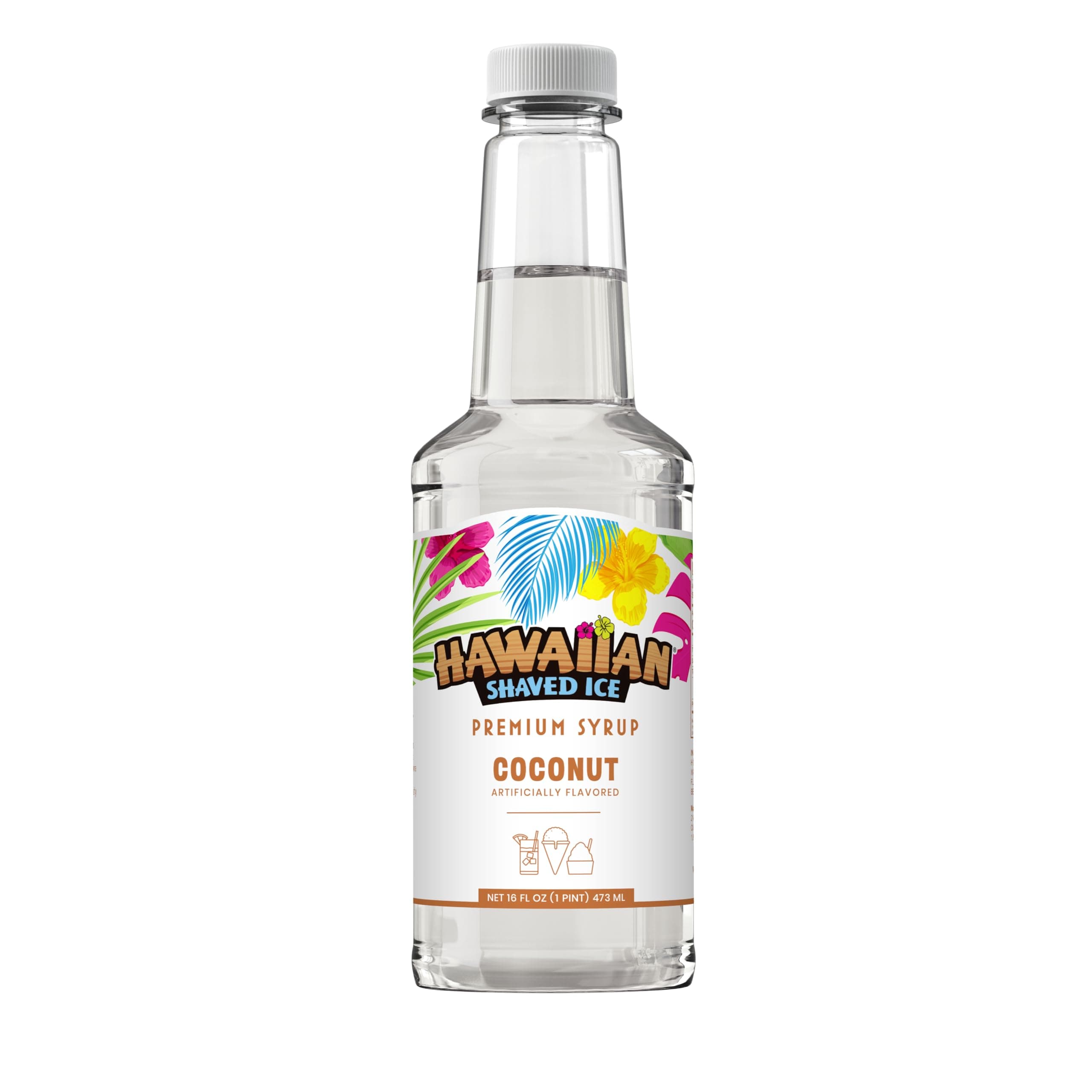 Hawaiian Shaved Ice Coconut Syrup - Nut Soy Dairy Free - Flavor Fluffy & Crunchy Snow Cones - Shelf Stable - Makes 8 Servings - 16 ounces
