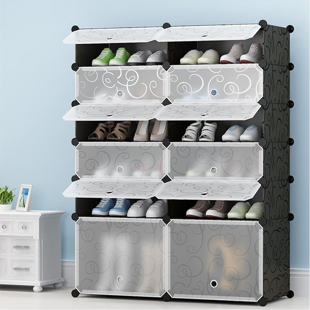 ETTBJA DIY Portable Shoe Rack Made of Plastic Shoe Storage Organizer Design Your Own(2 row 6 tier)