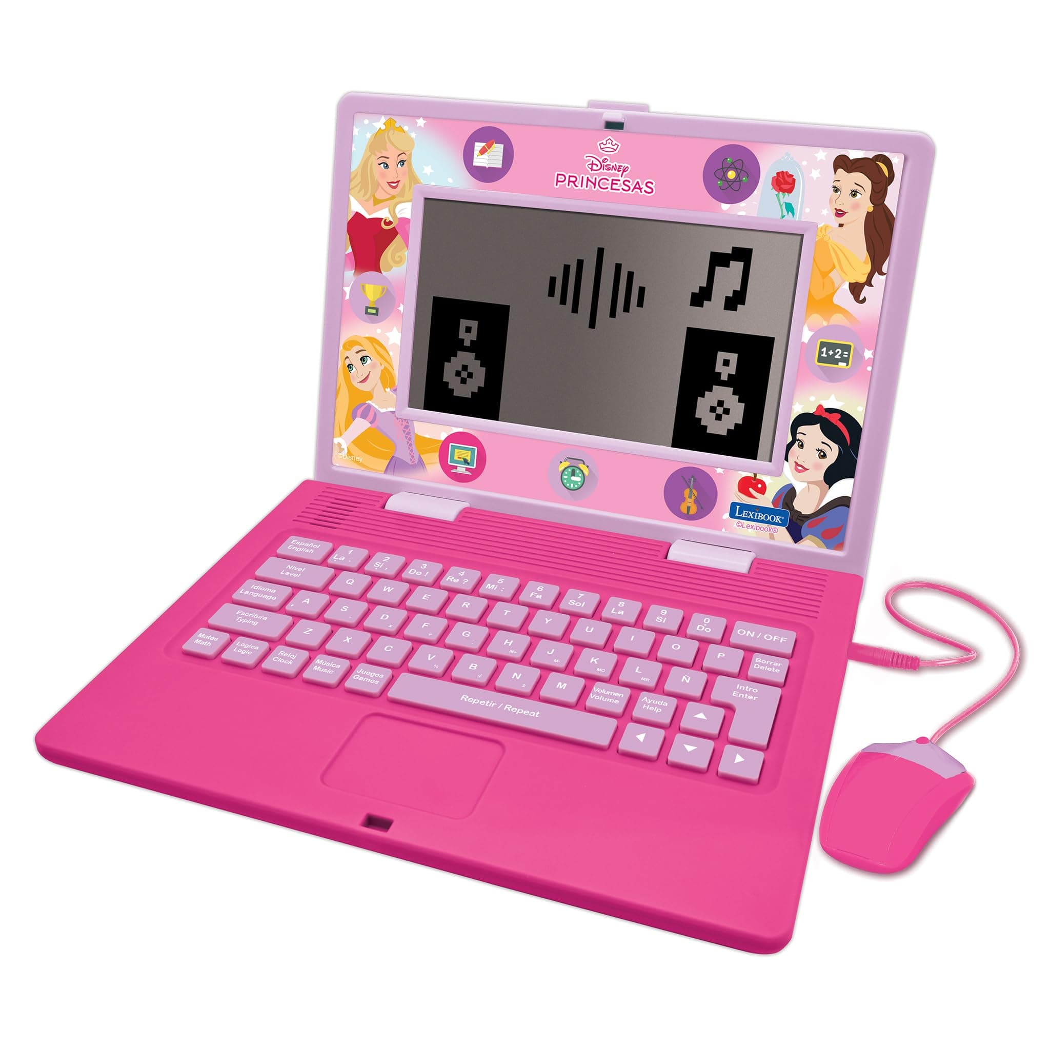 Disney Princess, Bilingual and Educational Laptop Spanish/English, Toy for Children, 170 Activities to Learn, Play Games and Music, Large Screen, Pink, JC599DPi2