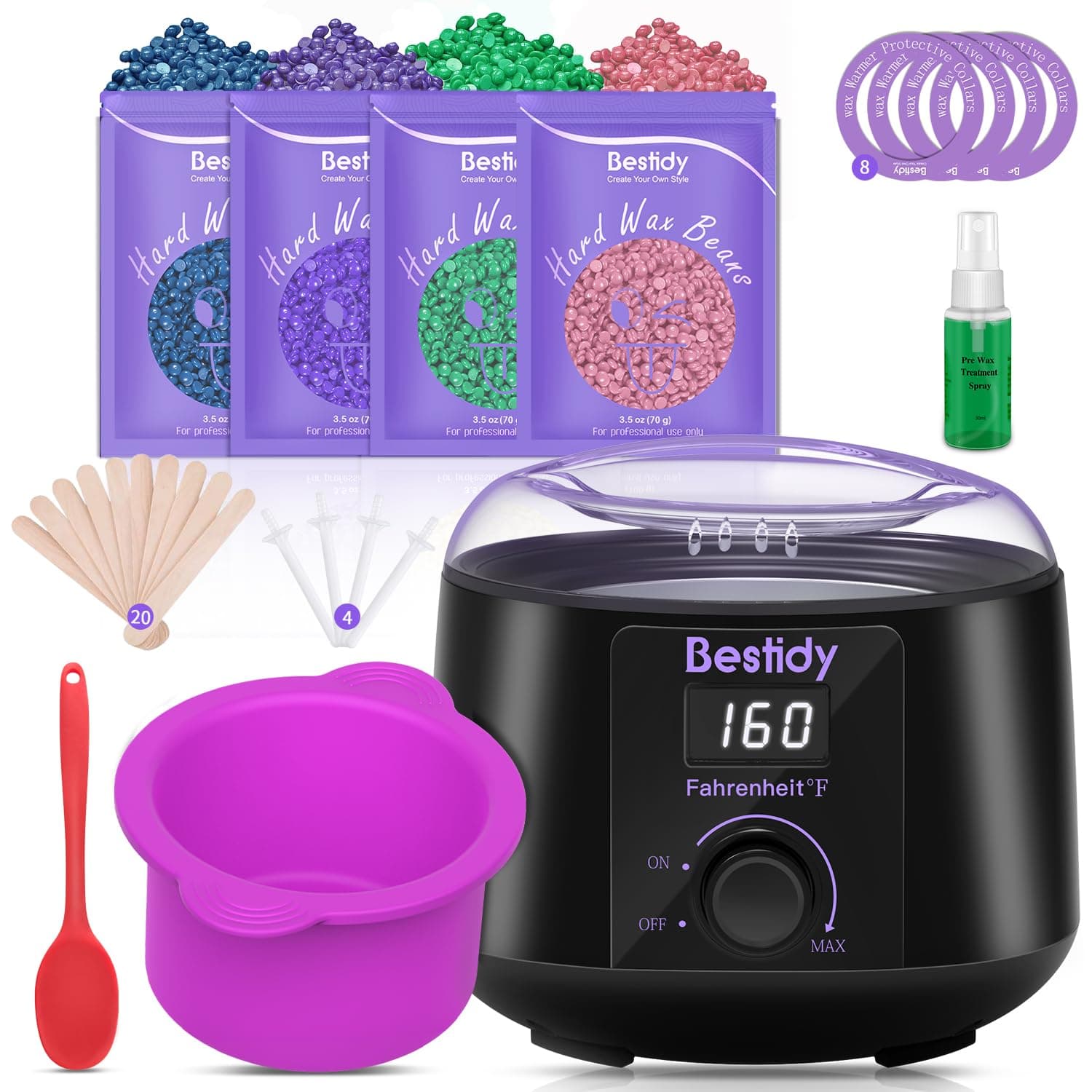 Waxing Kit Wax Warmer, Digital Wax Kit with Hard Wax Beads for Women and Men,for Whole Body Brazilian Bikini Legs Facial Eyebrow Armpit Hair Removal