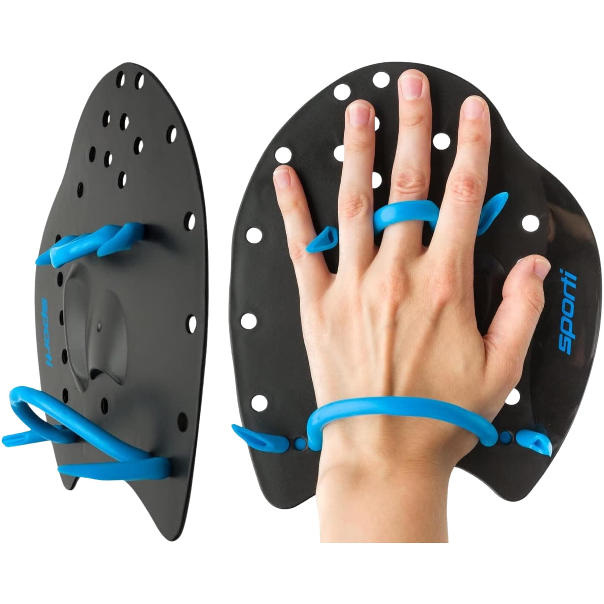 𝗦𝗽𝗼𝗿𝘁𝗶 Power Swim Paddles for Lap Swimming - Adjustable Straps - Lap Swimming Gears - Hand Paddles for Adults & Kids