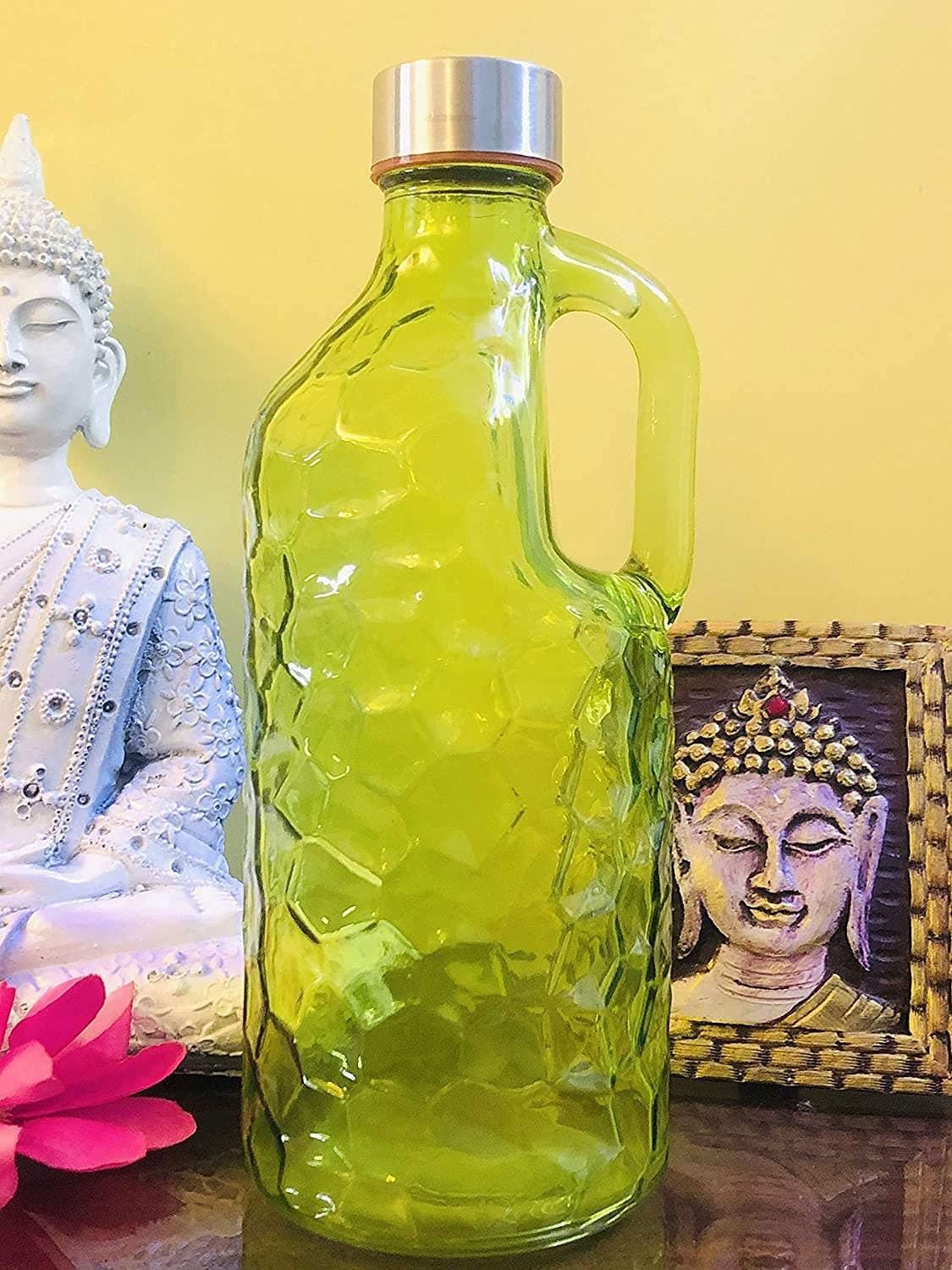 Saanveria Designer Glass Water Bottle for Fridge with Handle 1000 ml(1 Pcs Random Color)