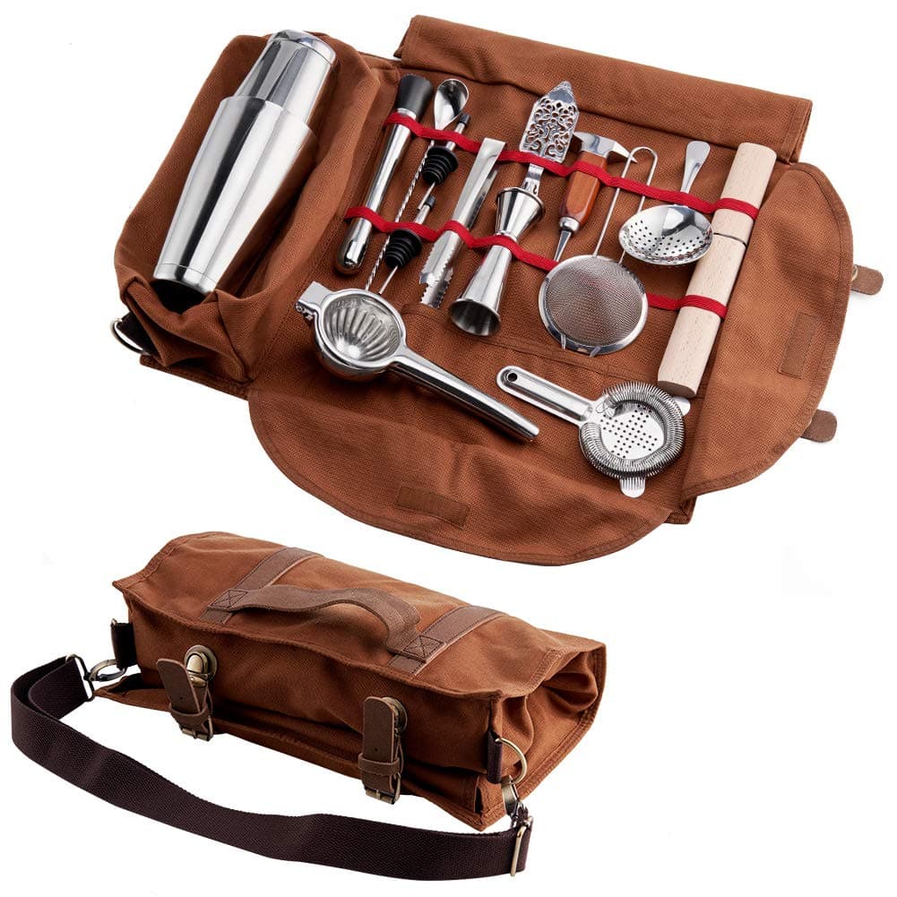 Finneshoky Cocktail Tool Set Bartender Kit Portable Tote Bag ,14 Piece Bar Tool Set Fully Padded ,Easy to Carry to The Picnic and Travel