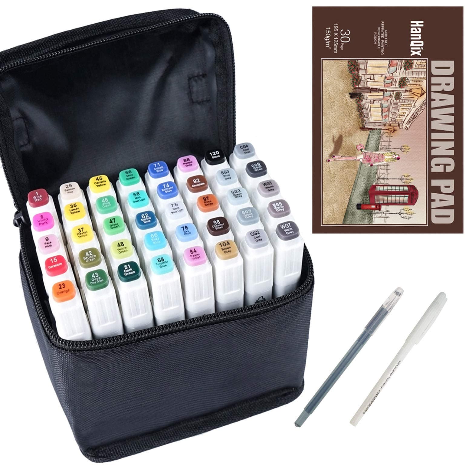HanQix Drawing Marker Pen 40 Colours Animation Sketch Markers Set Dual Tip Marker For Artist Manga Graphic Markers Pens Set Brush With A5 Marker-Paper-Pad