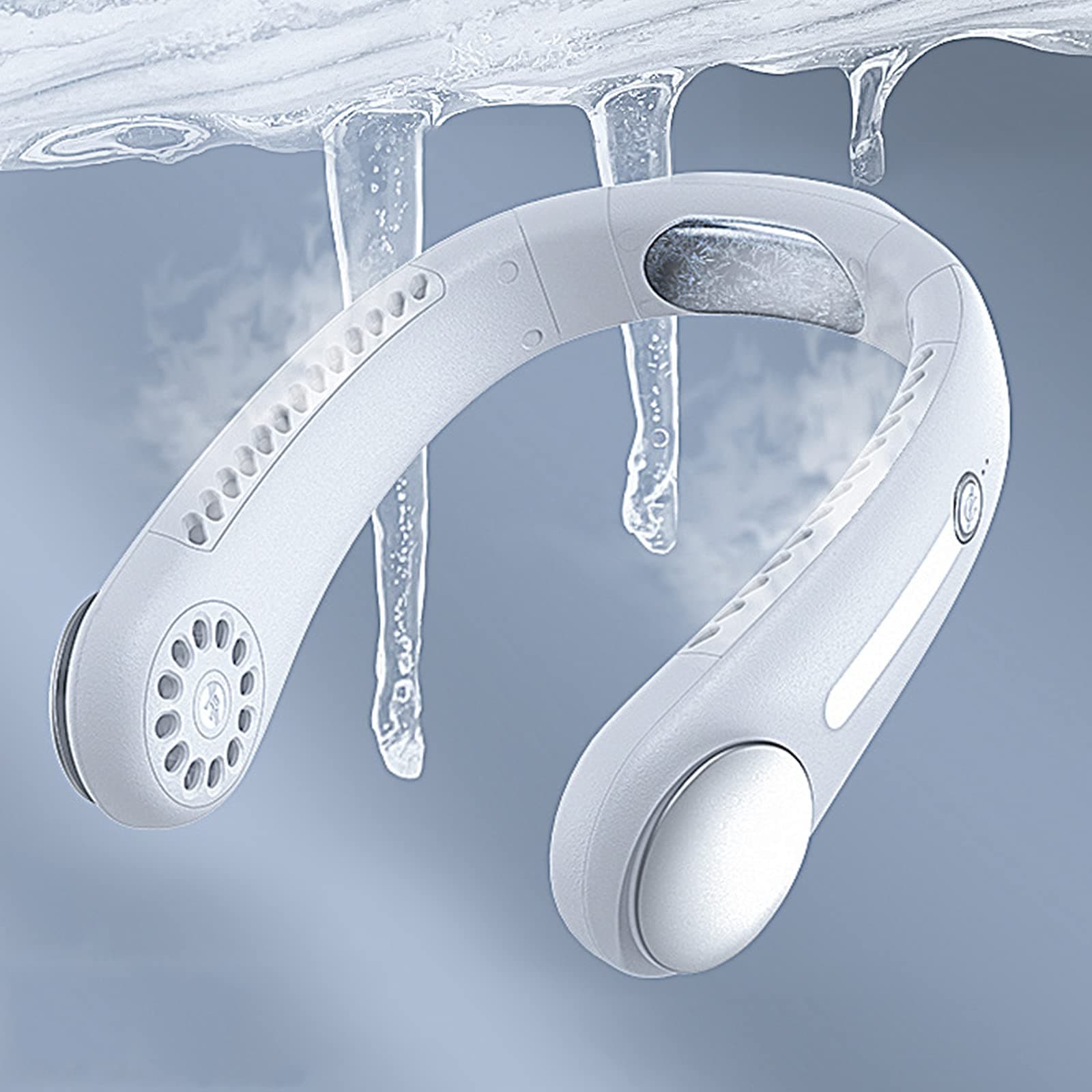 Leafless Hanging Neck Fan,[Instant Cooling] Personal Air Conditioner Built-in Refrigerating Chip Wearable Cooling Fan with 360° Wind Outlet Portable Hang for Hot Flashes