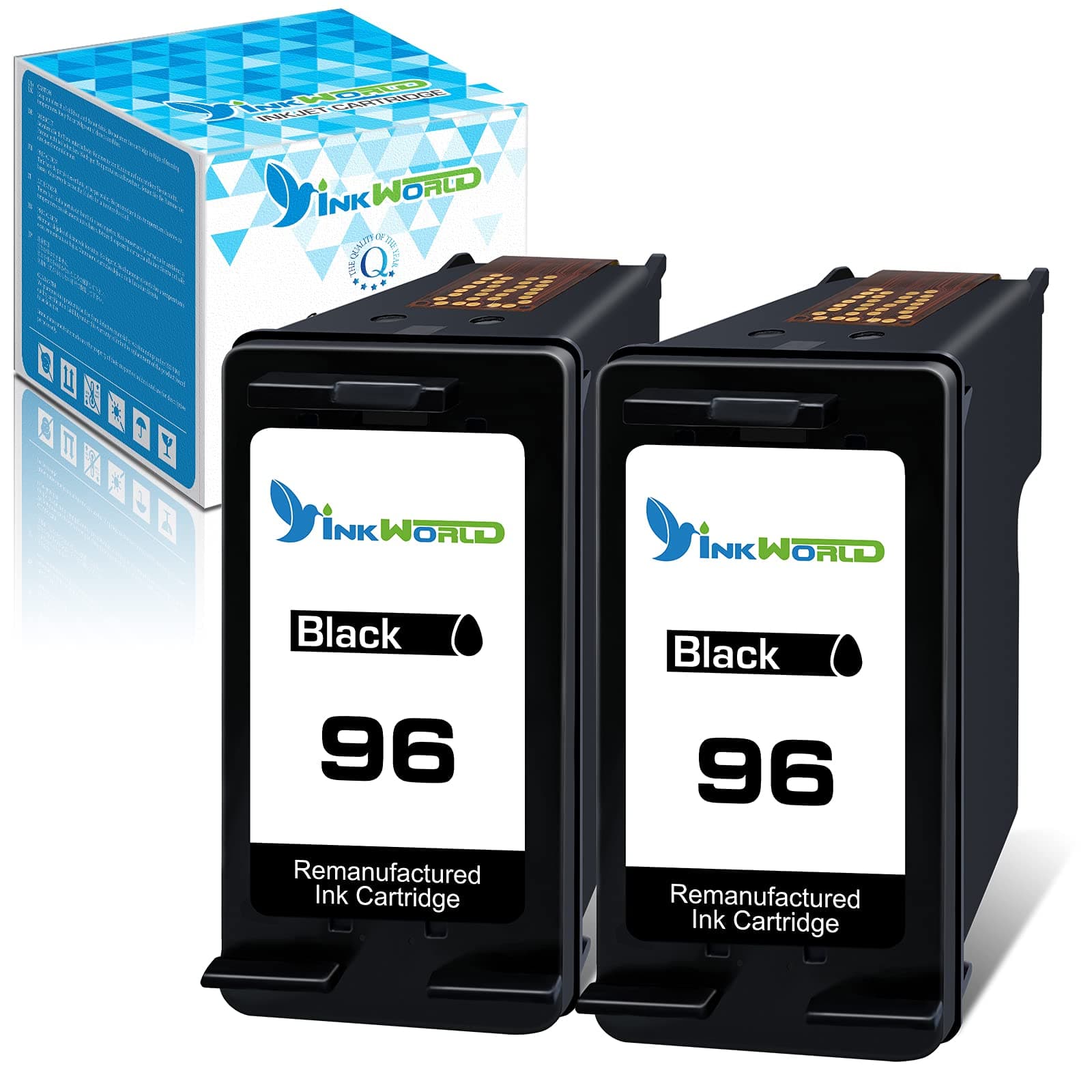 InkWorld Remanufactured Ink Cartridge Replacement for HP 96 (2 Black) for OfficeJet D5163 D5168 K7100 K7103 K7108 PhotoSmart 2570 2573 2575 2605 2608 2610 2710 8049 8050 DeskJet 6940 7310 Printer