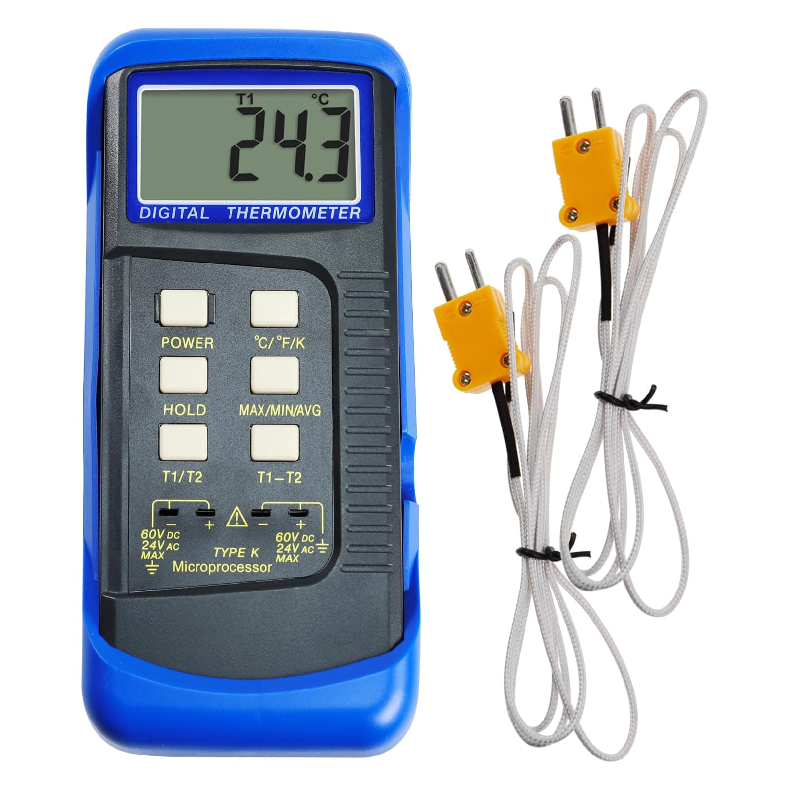Digital 2 Channels K-Type Thermometer 2 Thermocouples -50~1300°C (-58~2372°F) Handheld High Temperature Kelvin Scale Dual Measurement Meter Sensor