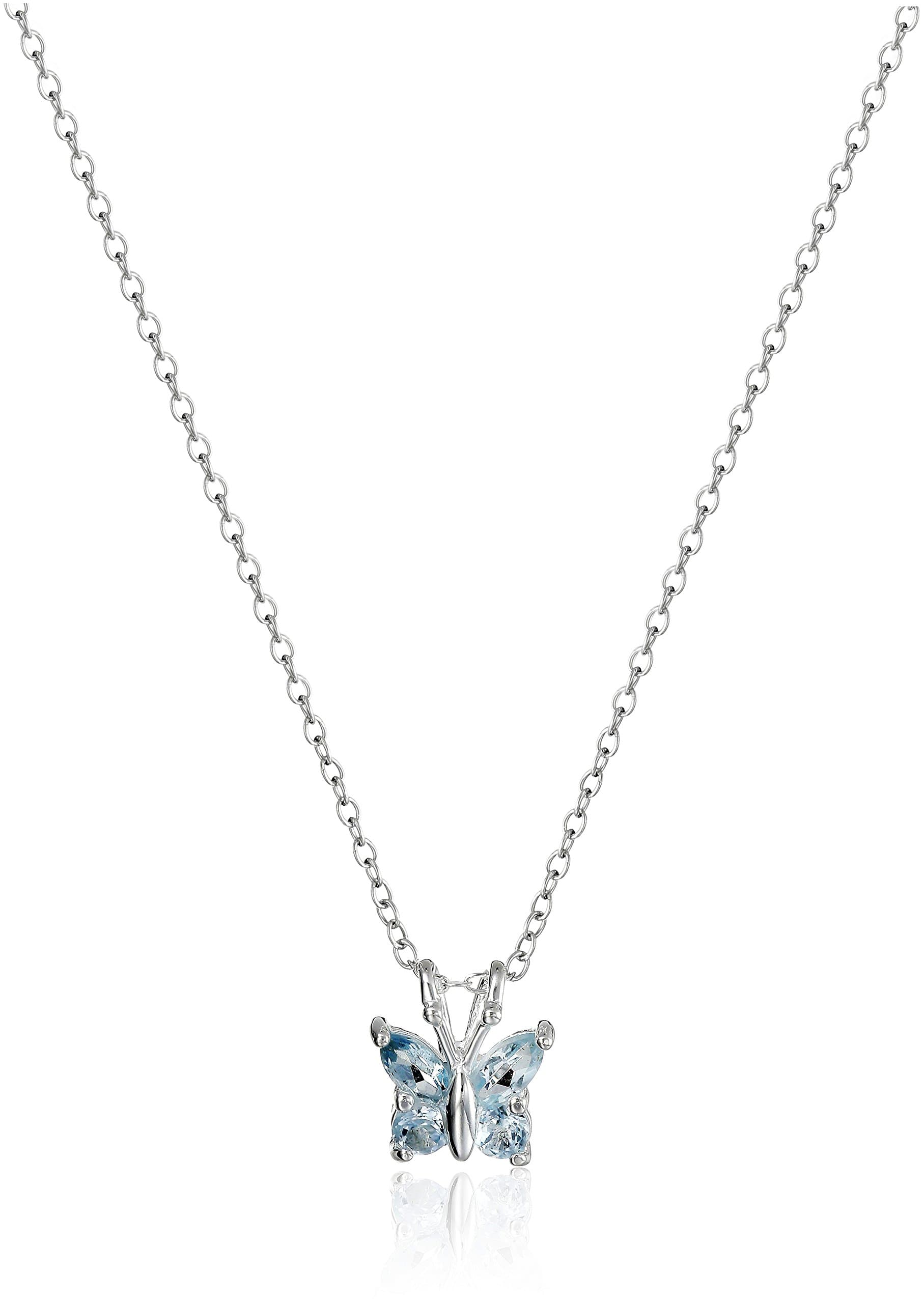 Sterling Silver Gemstone Butterfly Pendant Necklace, 18"