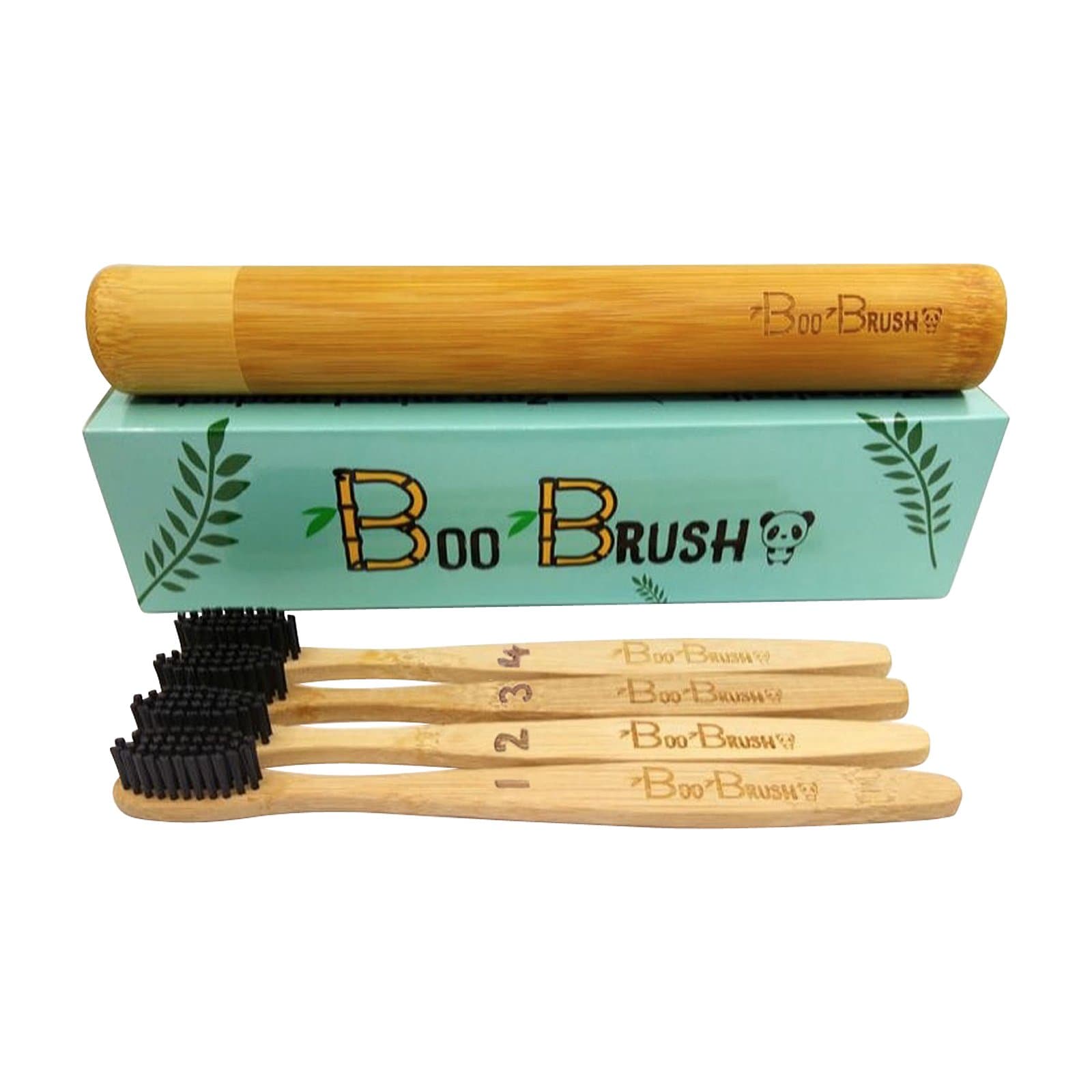 Bamboo Wooden Toothbrush |Charcoal Activated Soft/Medium Bristles |Natural 100% Biodegradable Handle |Eco-Friendly/Vegan |BPA Free Nylon |Zero Waste |for Adults/Kids | 4-Pack | Free Case