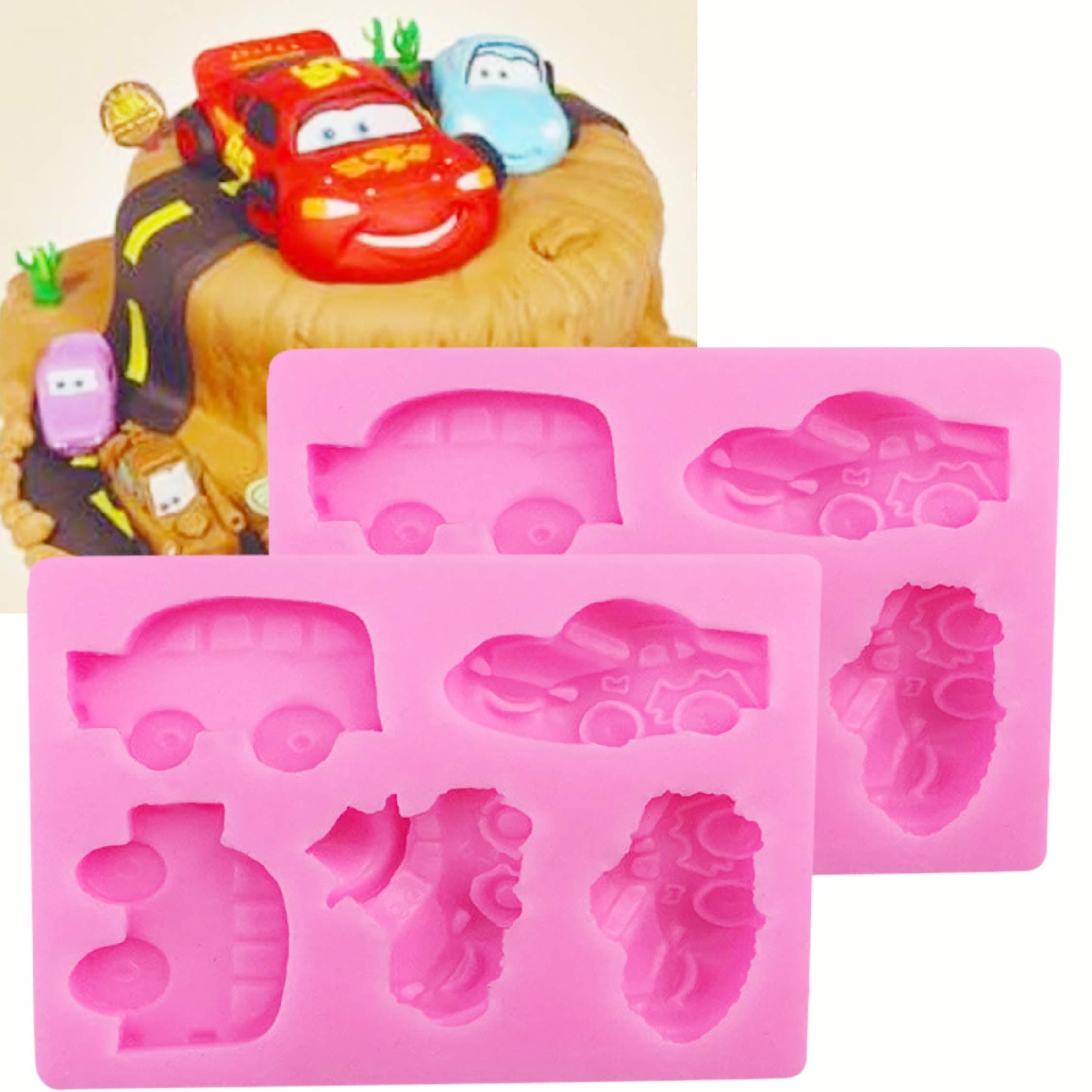 2 Pieces 5 Car and Sports Car Shape Silicone Molds Food Grade Cake Molds Cake Baking Molds, Cake Pan Muffin Cups Handmade Soap Molds Icing,Biscuit Decor Chocolate Ice Cube Tray DIY Mold