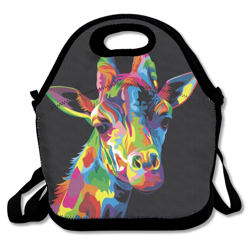 YWG Giraffe Colorful Bright Head Ziplock Lunch Tote Bag Portable Handbag Lunch Box Waterproof Insulated Food Container For Boys&Girls School Picnic Office Travel Outdoor