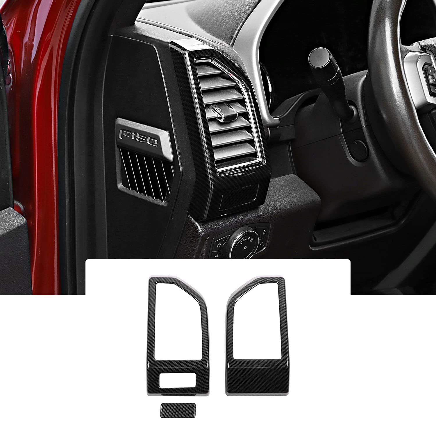 Voodonala for F150 2015-2020Carbon Fiber Grain Dashboard Side Outlet Vent Covers Trim for Ford F150 2015-2020(F150 F250)