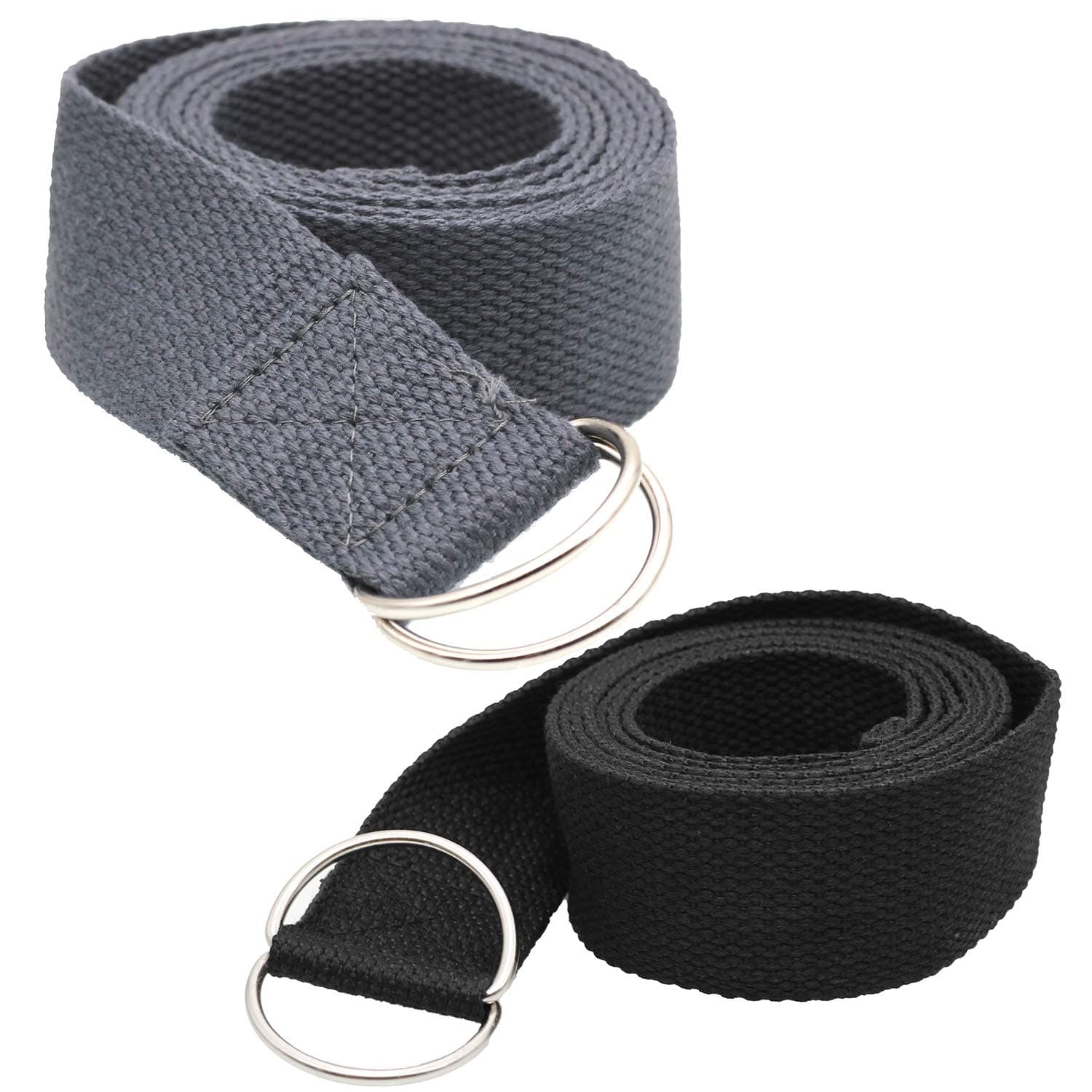 Tavie 2x Yoga Belt Strap For Fitness Flexibility Exercise Stretching Belts Straps, Holding Poses, Physical Therapy, 183cm x 3.8cm Grey and Black