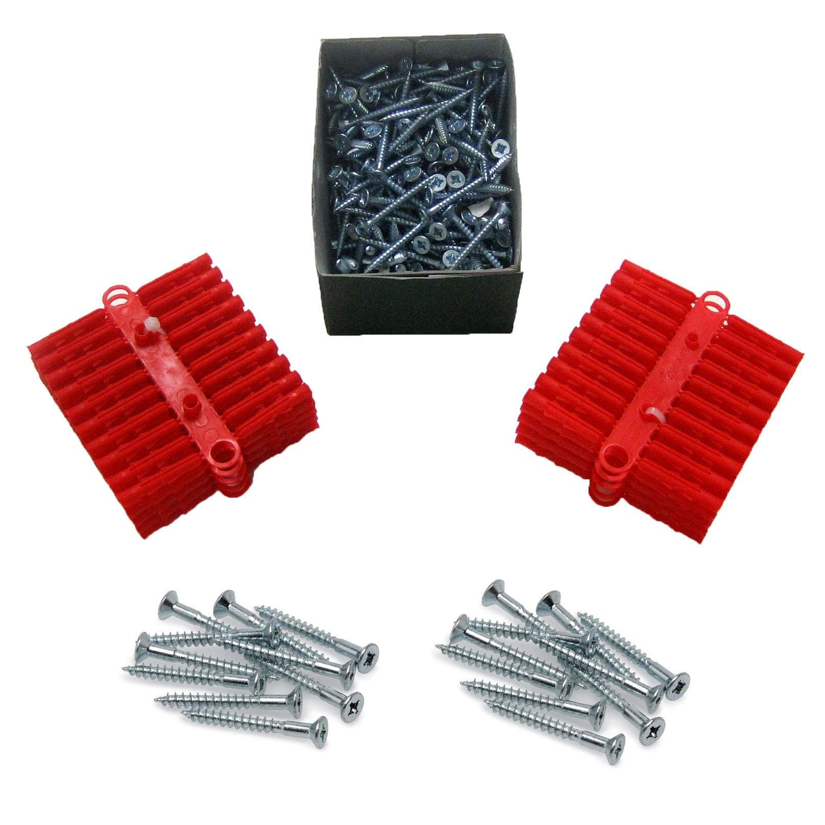200 x Pozi Screws 40mm / 200 x Red Raw Wall Plugs Rawl Fixings Expansion Plugs