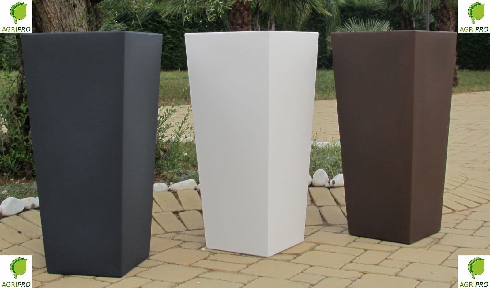 Bronze Resin Modern Square Tall Vase H 85 x 34 x 38 with cache pot made in Italy