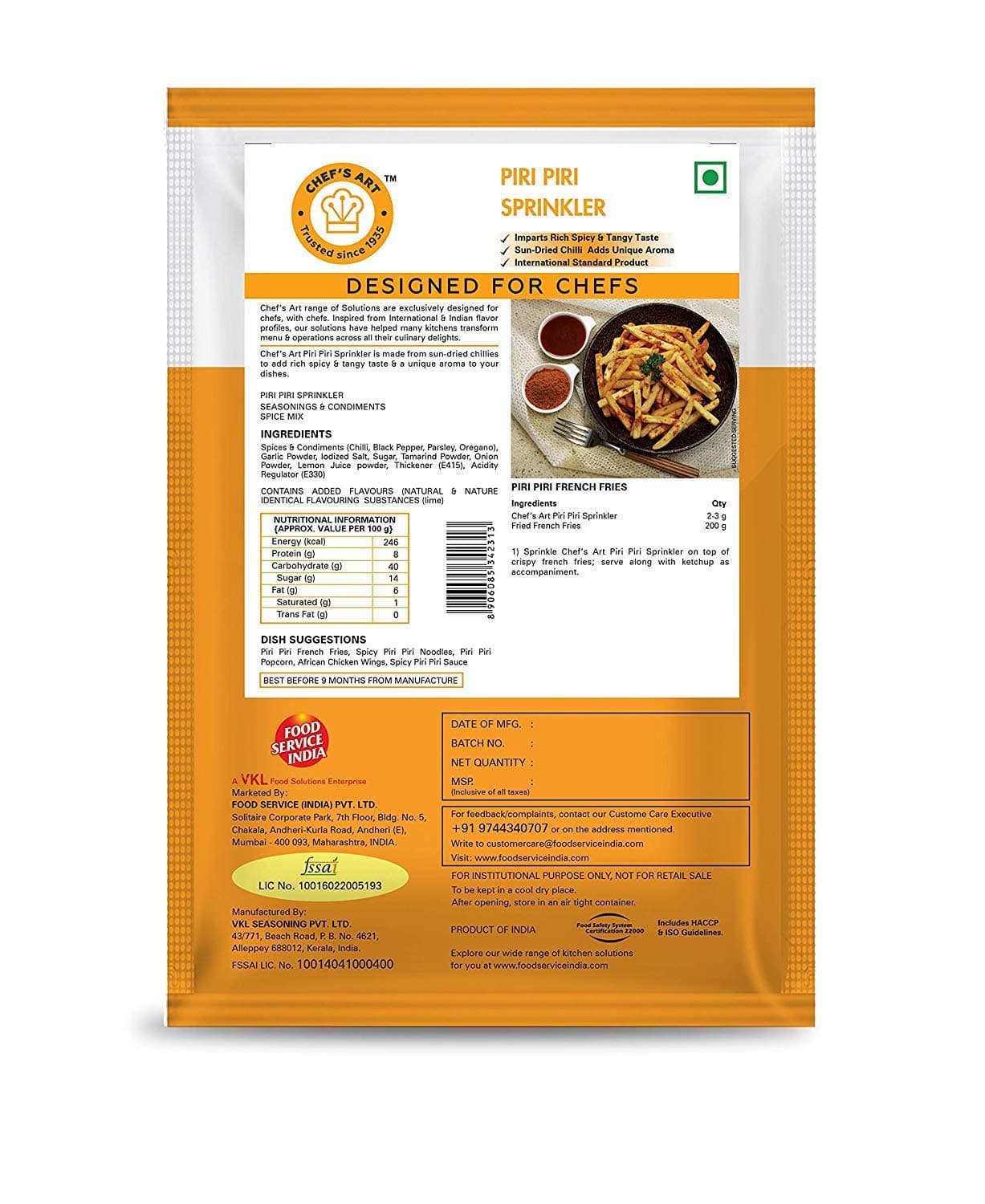 Chef's Art - Piri Piri Sprinkler - Treat for Any Snack, Pack of 250 gm