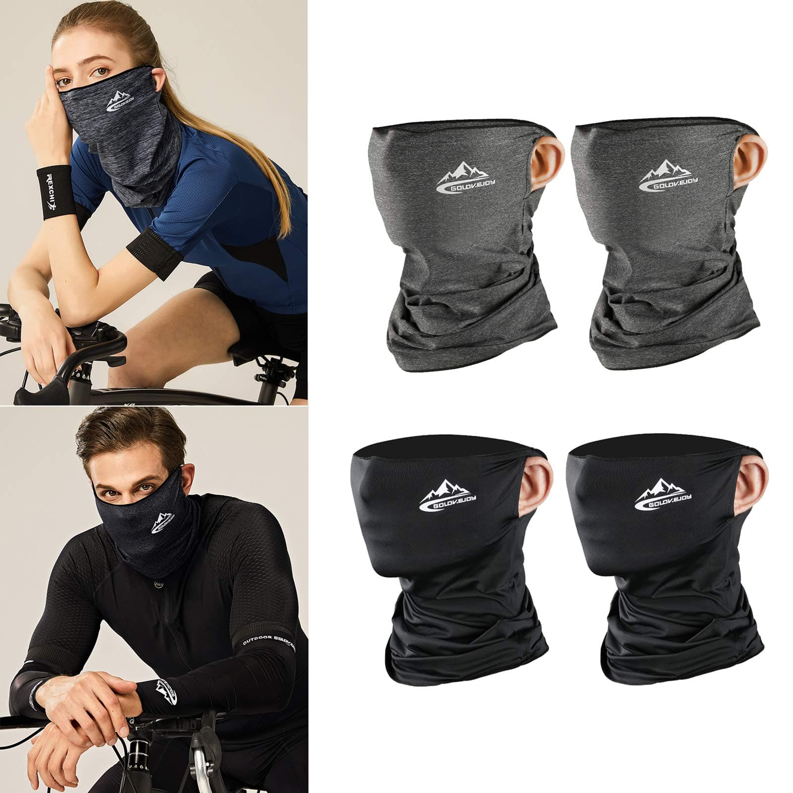 4 Pack Motorcycle Mask Upgraded Earloop Ice Silk Fabric UV Protection Bandana Balaclava Headwear Neck Gaiter Face Mask for Men Women Outdoor Sports Hiking Running Cycling