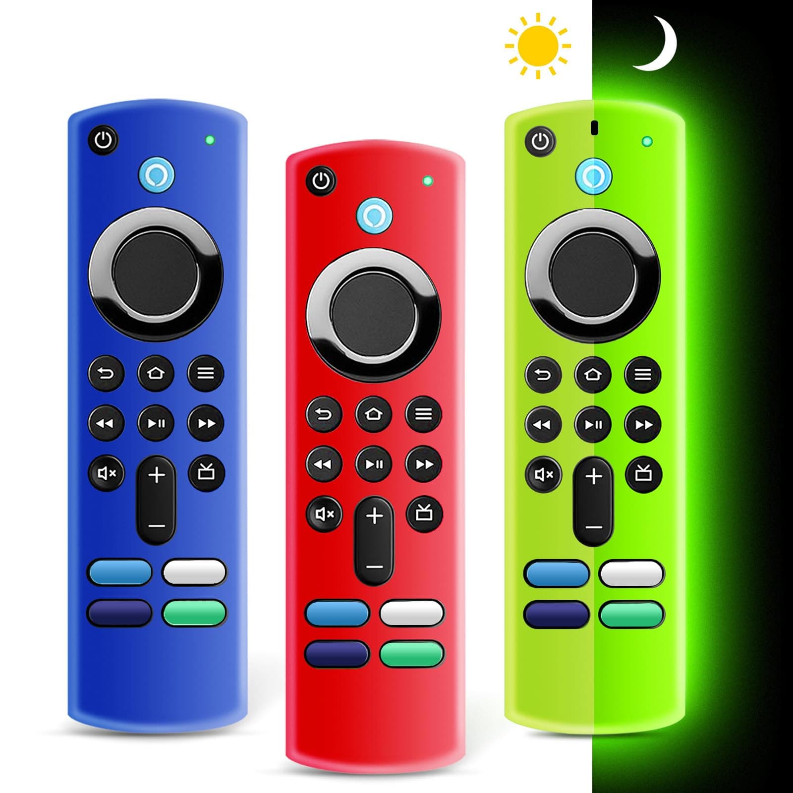 （3 Pack） FireStick Remote Cover 3rd Gen with TV Stick (3rd Gen) Voice Remote,Remote Cover Glow in The Dark,FireStick 4K Max,Remote Cover with The Same Color Wrist Strap(Glow Green&Blue&Red)