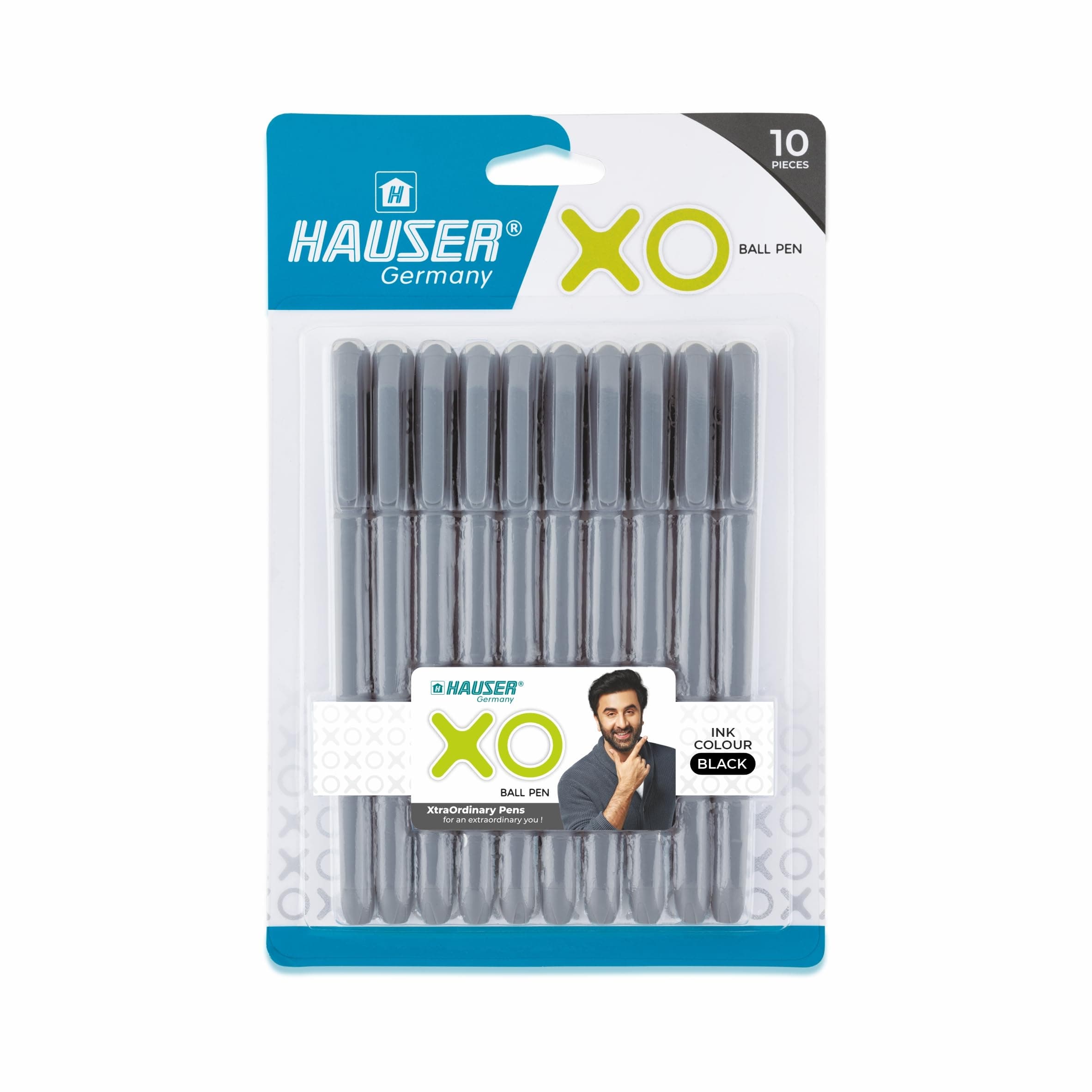 Hauser Germany Xo Ball Pen Box Pack | Tip Size 0.7 Mm | Sleek Body & Minimalistic Design | Matt Finish | Solid Body Type | Low Viscosity Ink | Ultra Durable Tip | Black Ink, Set Of 10 Pcs