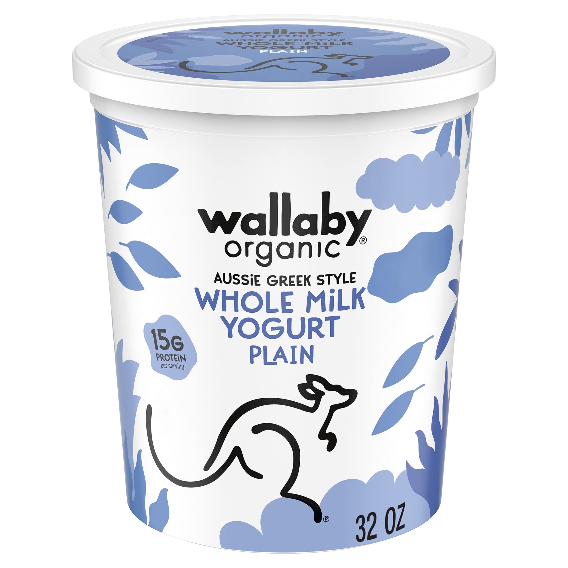 Wallaby Organic Whole Milk Plain Greek Yogurt, High Protein, Smooth and Creamy, Made with USDA Organic Milk and Simple Ingredients, 32 oz Tub
