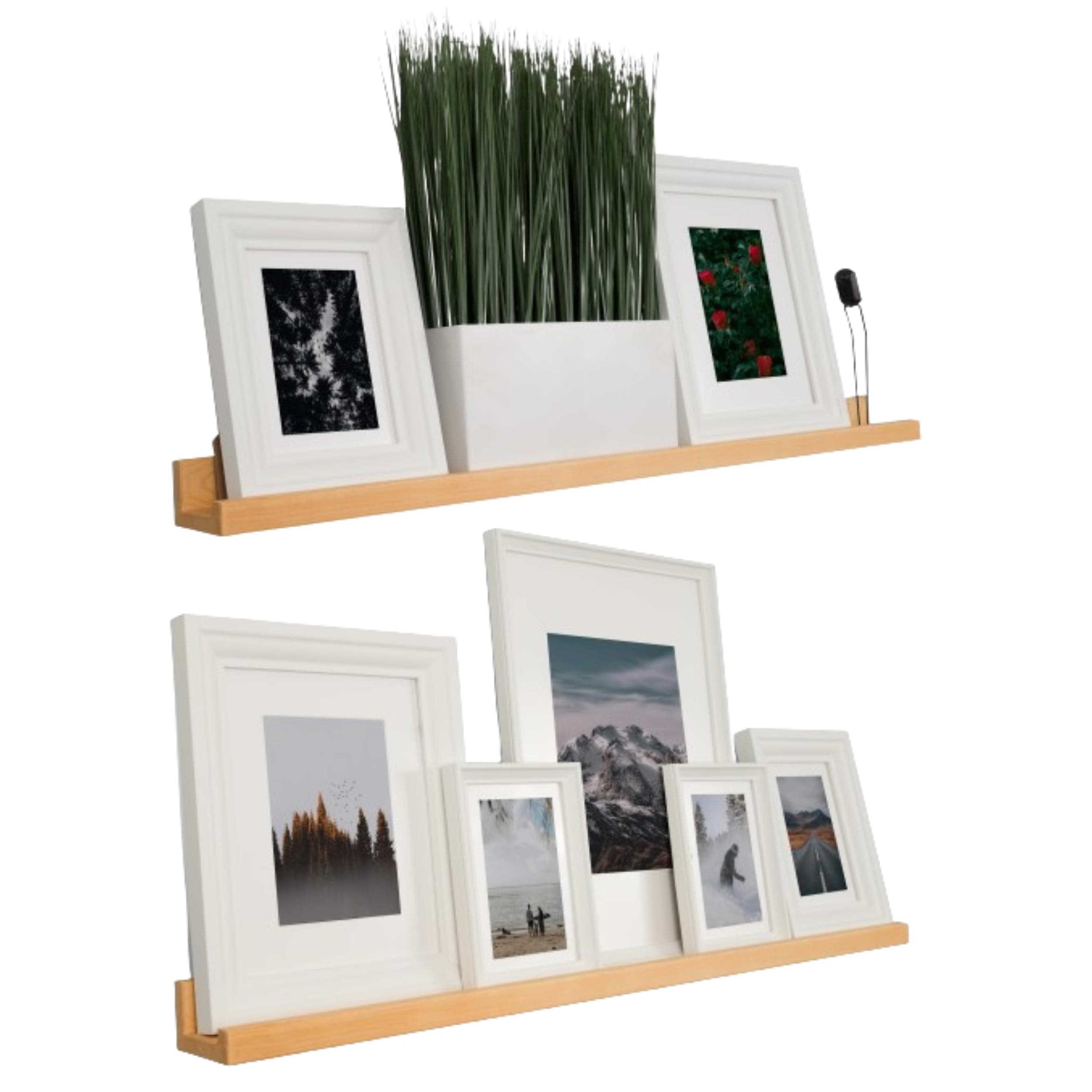 Rustic State Ted Narrow Wood Picture Ledge Shelf Display 36" Set of 2 Natural