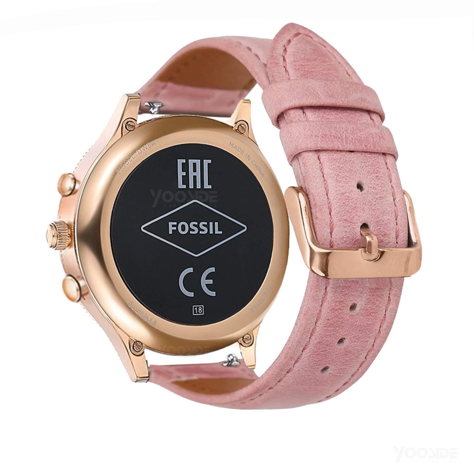 for Fossil Venture Watch Band, 18mm Quick Release Classic Leather Women Watch Band Strap for Fossil Q Venture Gen 3/Gen 4/HR Gen 4 (Pink-Rose Clasp)