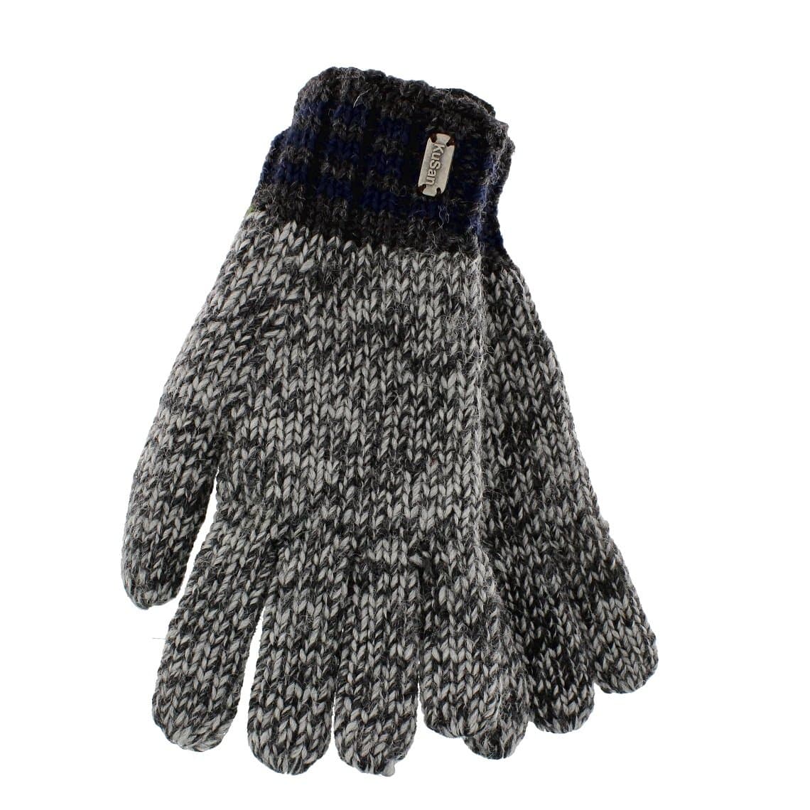 Kusan 100% Wool Knitted Rib Gloves With Coloured Band (PK1619)