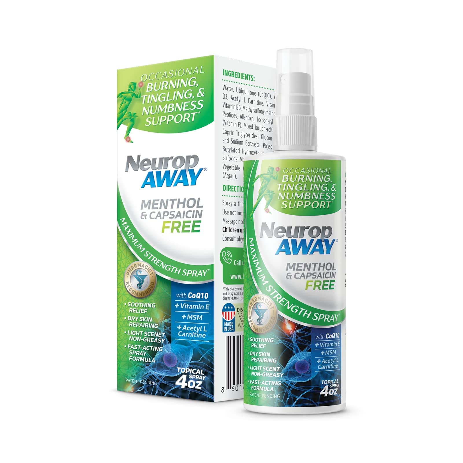 NeuropAWAY VasoCorp Spray with Menthol and Capsaicin Free | 4.0 oz