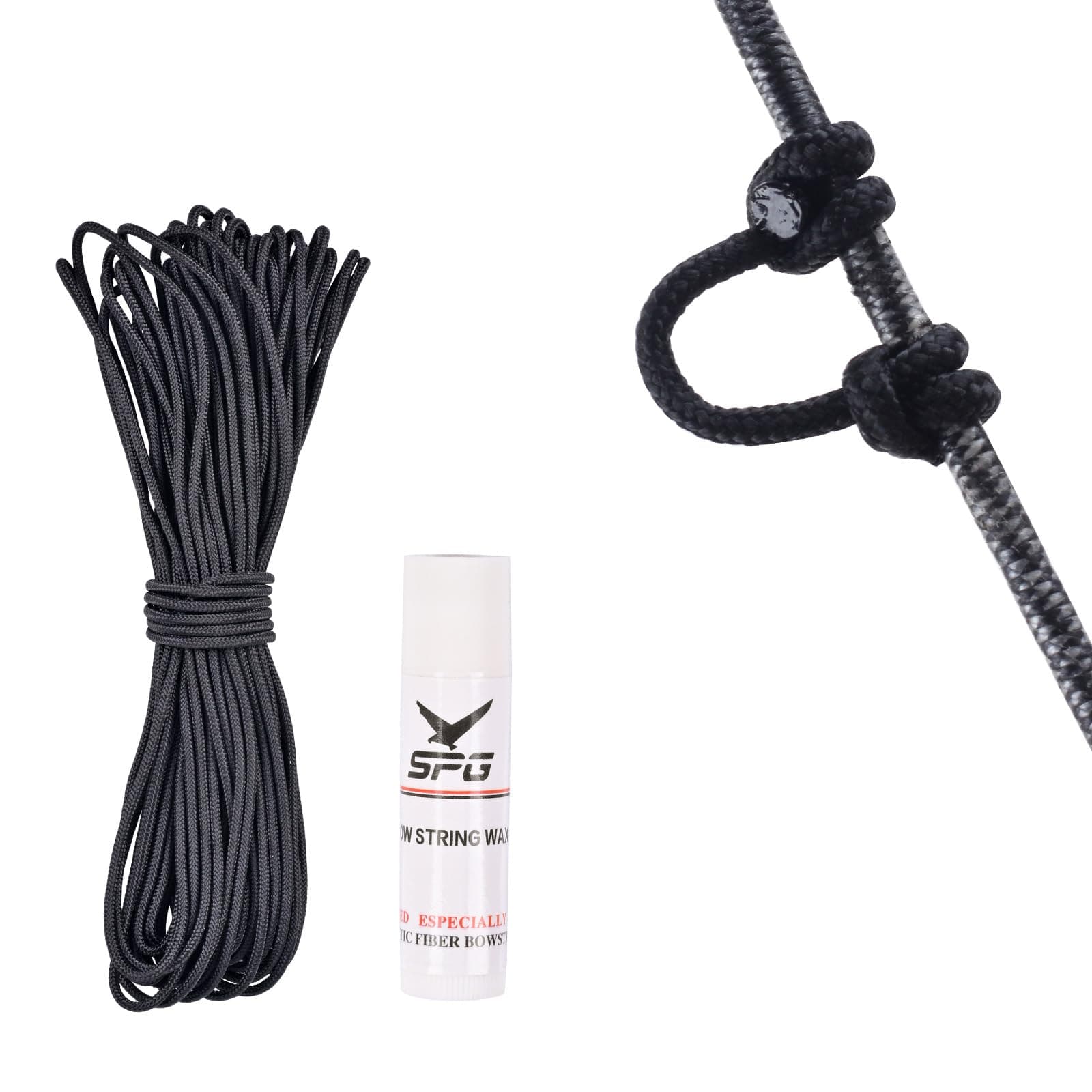 SPG 59ft D Loop Material - Tear and Durable - Archery D Loop String for Compound Bow Withstand 200lbs Bow Release D Loop String with Bow String Wax Bowstring Maintenance Tools