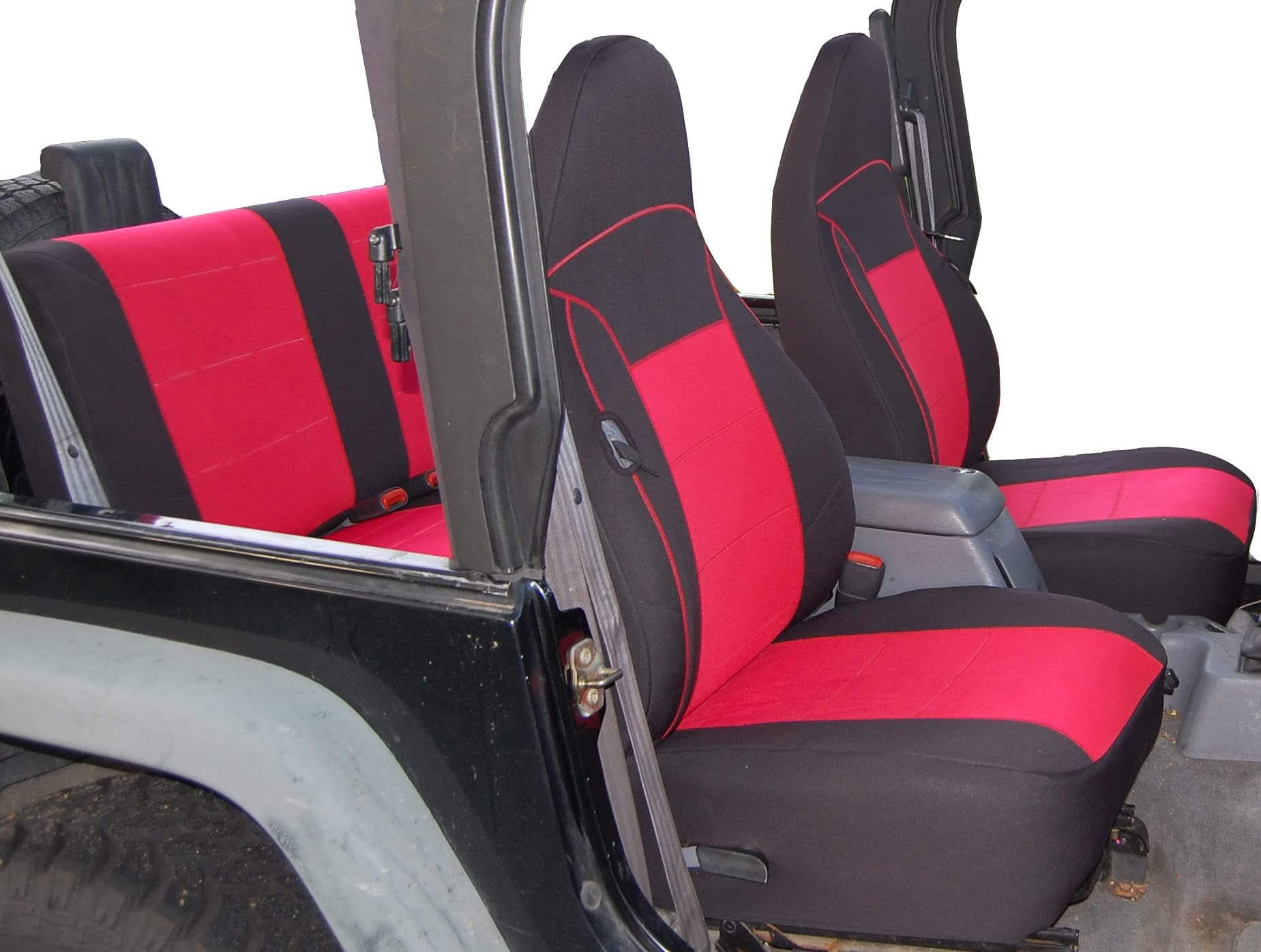 GEARFLAG Custom-Fit Neoprene Seat Covers for Wrangler TJ 1997-2002 - Full Set (Front and Rear) - Red/Black