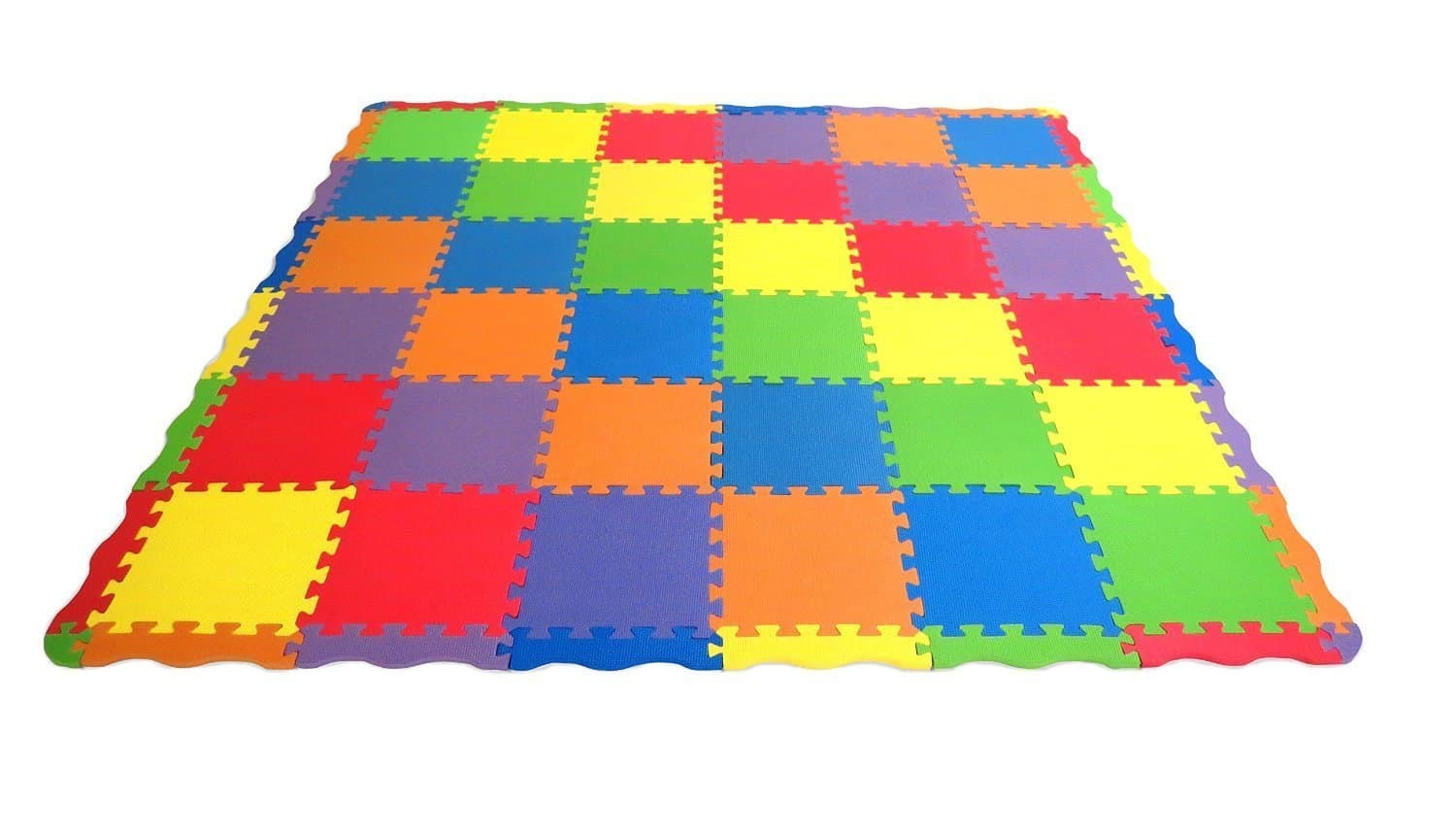 Edushape Edu-tiles 36 Piece Solid Play Mats: Each Tile Measures 12" X 12" + 24 Edges & 4 Corners; Total 64 Pieces!