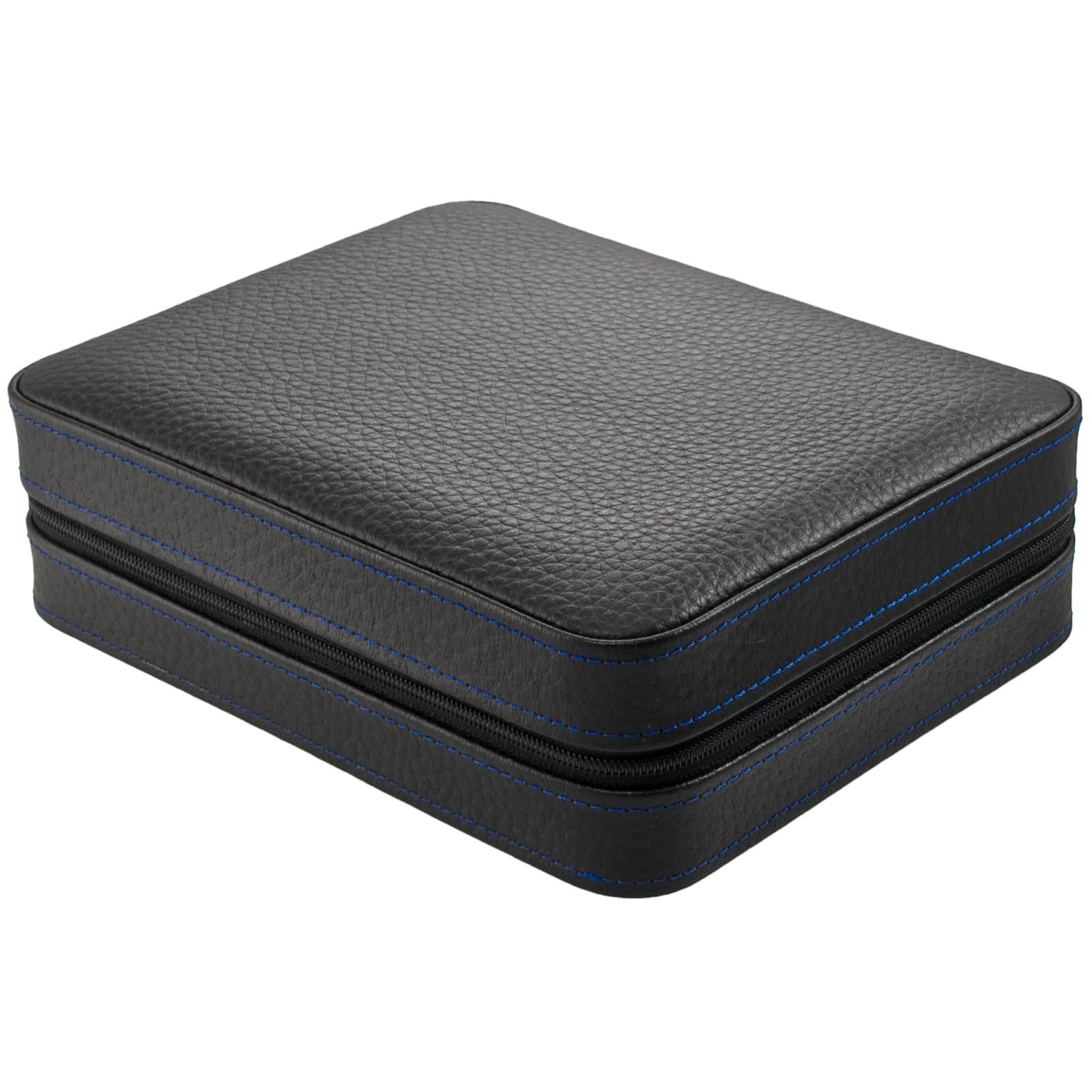 4 Watch Travel Case Leather Buffalo Skin Pattern with Blue Stitching