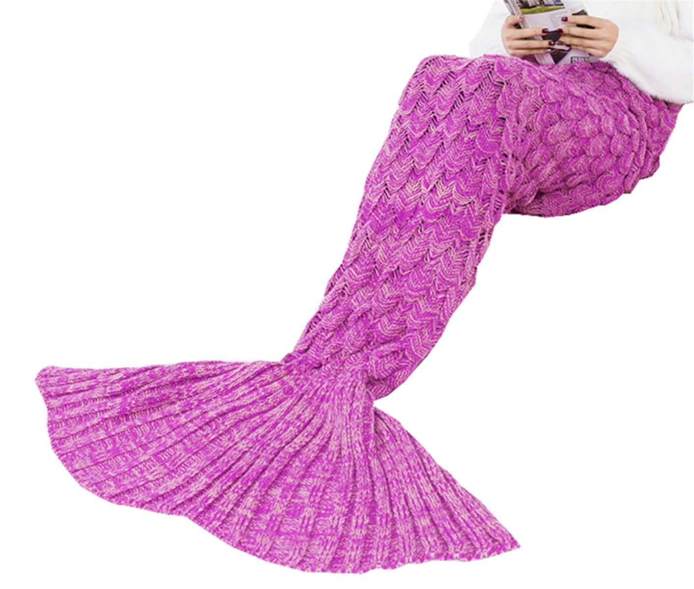 Triseaman Women and Girls Mermaid Tail Blanket Fish scales Pattern Sofa Living Room Sleeping Bag RoseRed Adult