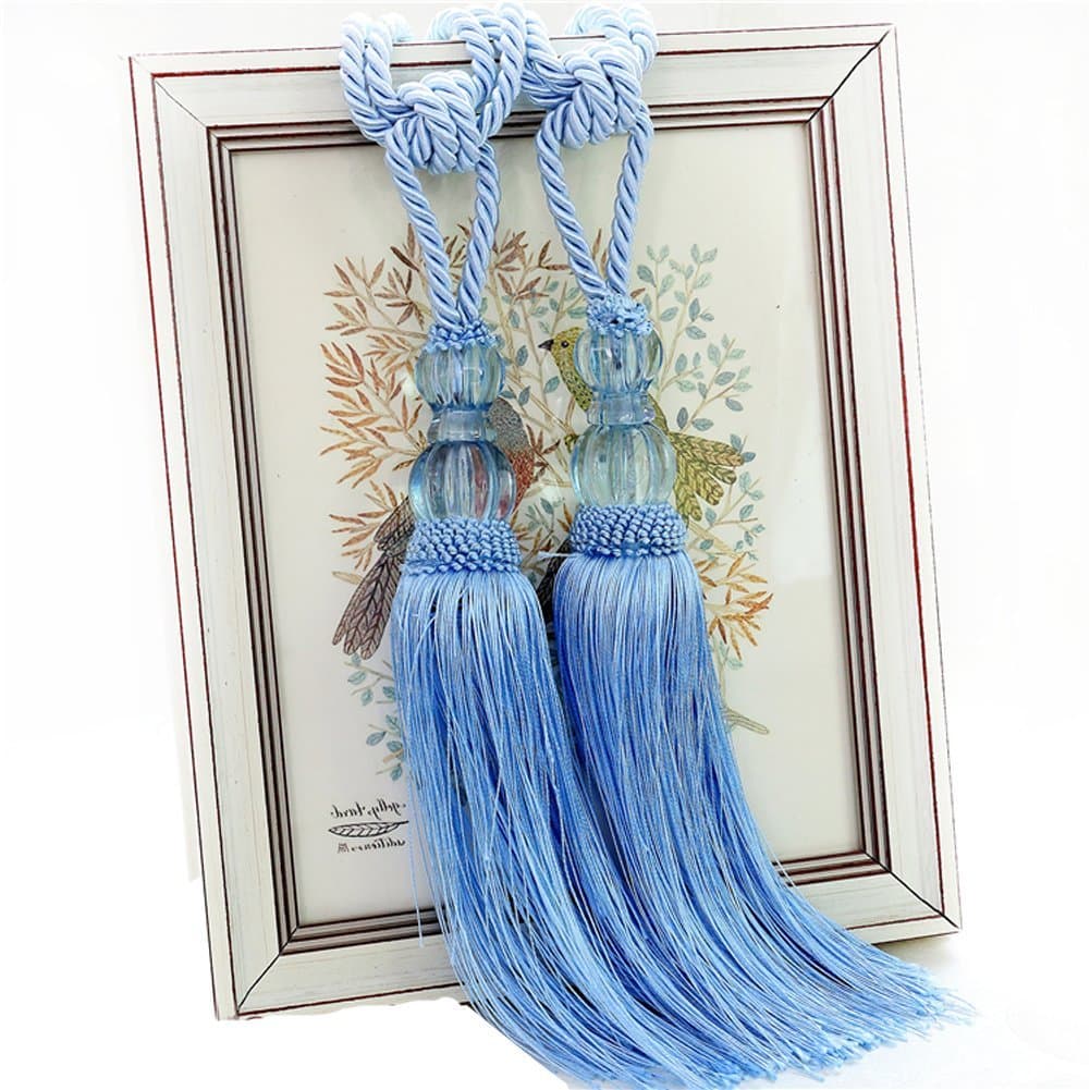 Curtain Buckle One Pair European Style Curtain Tassel Tiebacks Luxurious Holders Home Decor (Sky Blue)