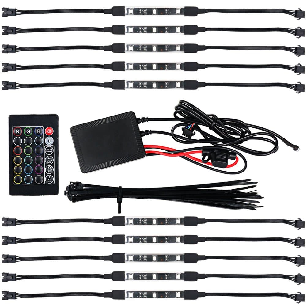 LYLLA 10 Pcs Multi-Color Sound Active Remote Accent Neon Glow Flexible Strip Light Kit for Motorcycle - 30 RGB LED