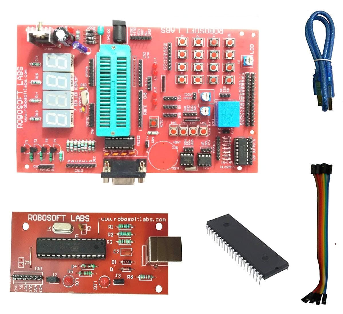 Robosoft Labs AVR 40PIN Development Board with ATMEGA32, MAX232, RTC, AT24C32, ULN2003 IC and USBASP PROGRAMMER
