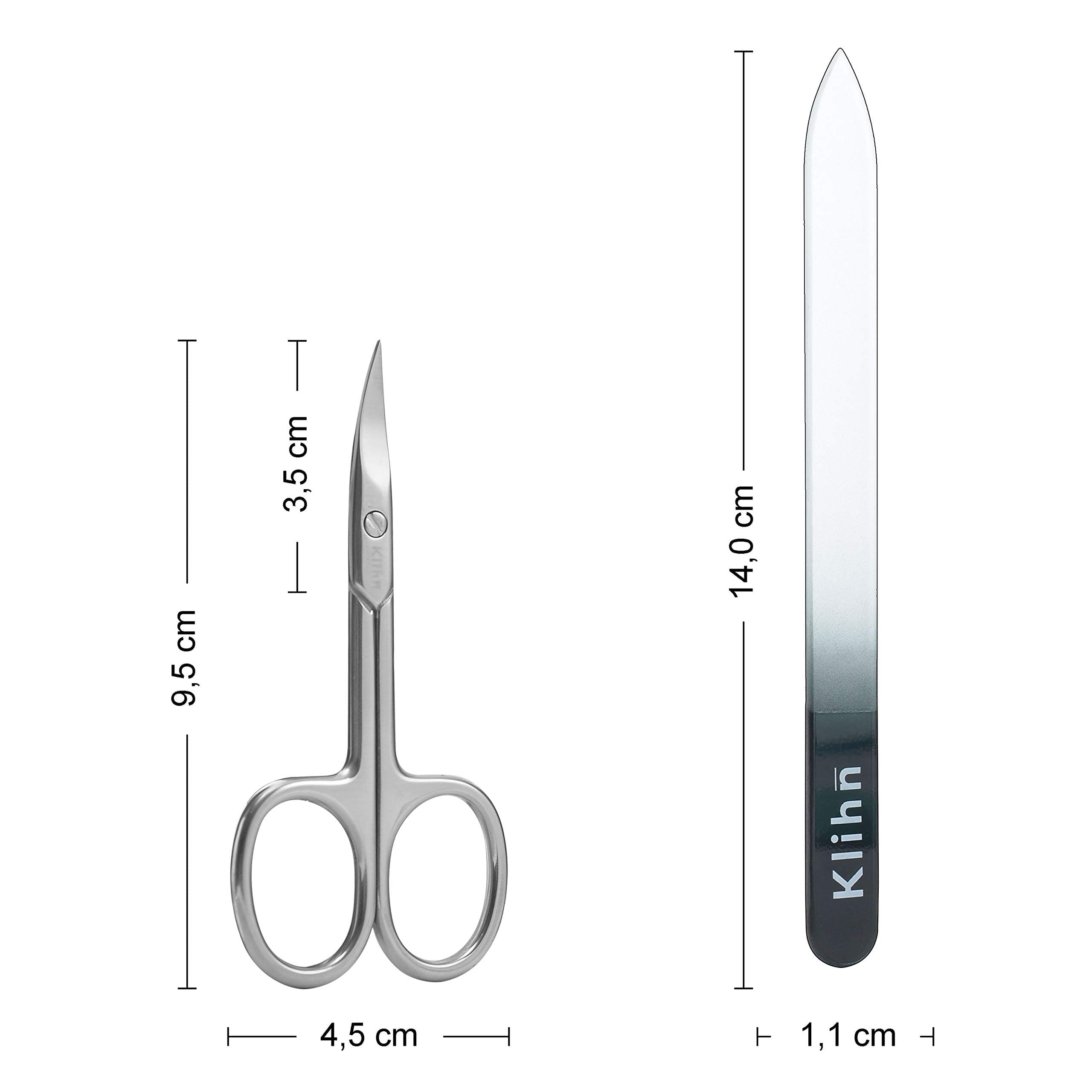 Sharp and stainless nail scissors + glass nail file - case included - professional nail care kit for men and women (Set)