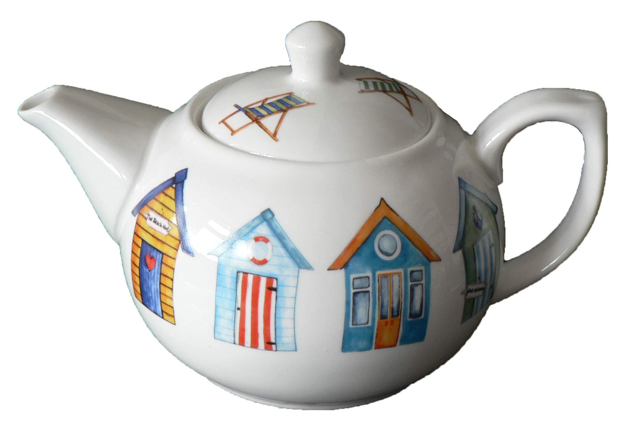 Beach Hut Teapot 2 Cup Porcelain teapot Decorated with Colourful Beach Huts All Round