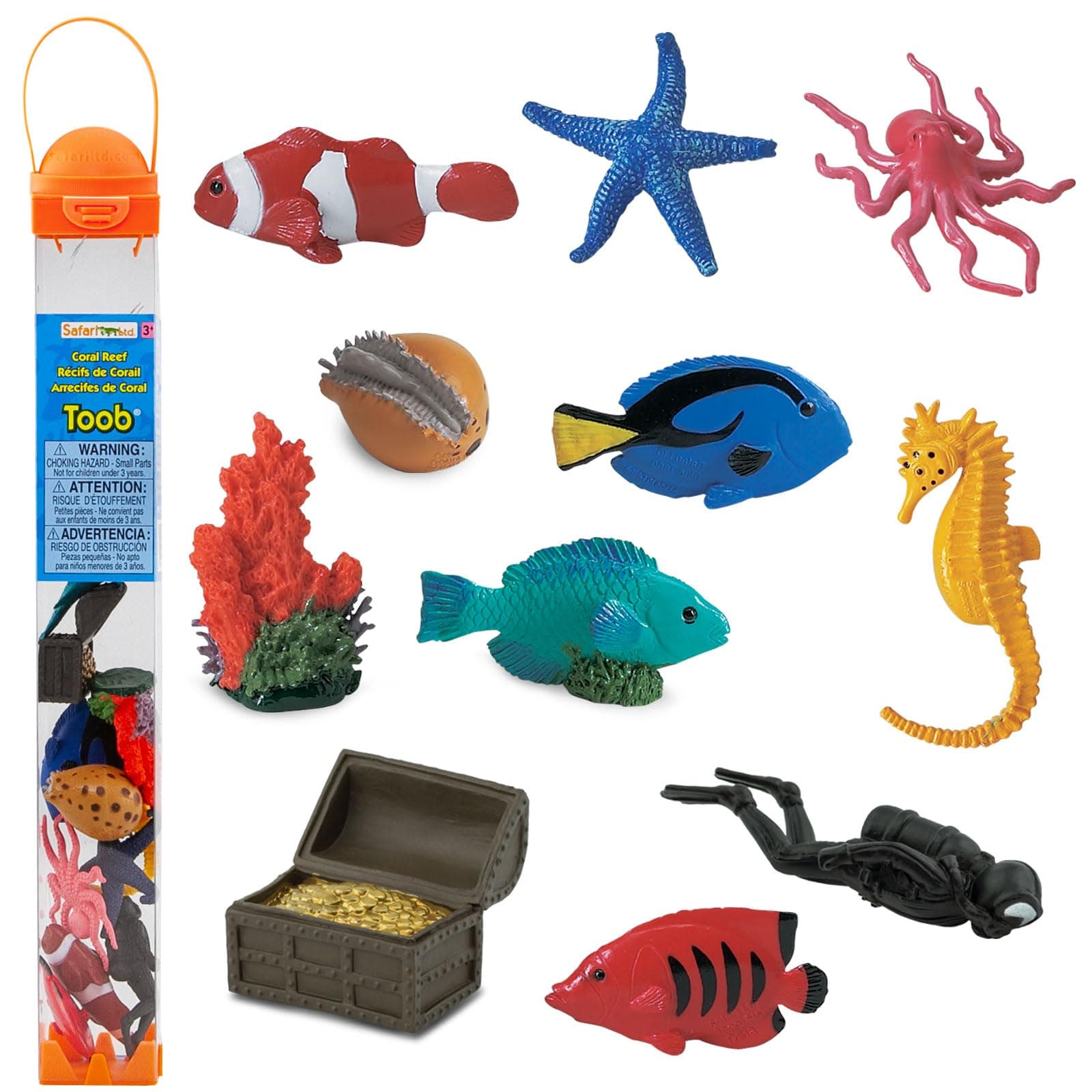 Coral Reef Toob - 11 Marine Life Figurines - Scuba Diver, Fish, Treasure, and More - Educational Toy Set for Boys, Girls, and Kids Ages 3+