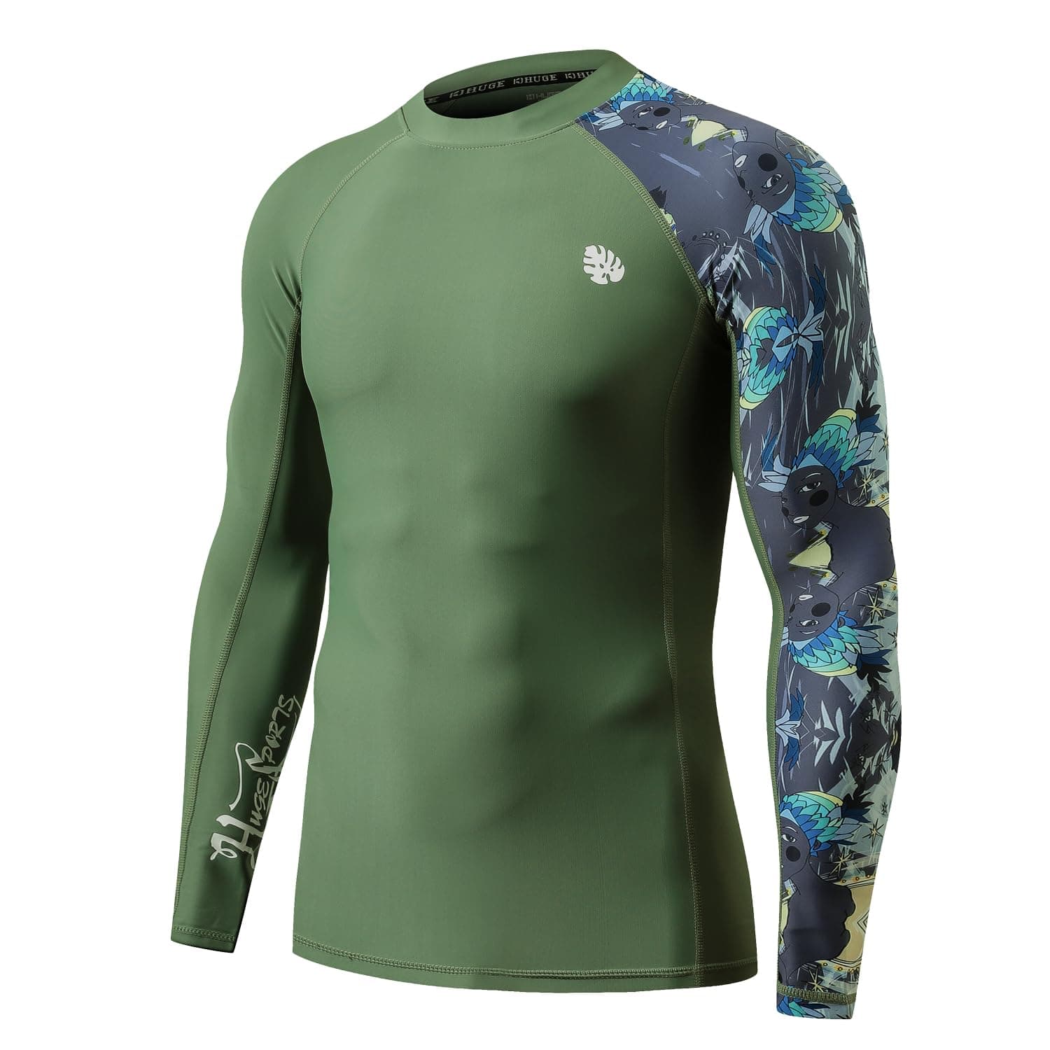 HUGE SPORTSMen's Rash Guard Long Sleeves UPF 50+ UV Sun Protection Quick Drying Splice Compression Swim Shirts